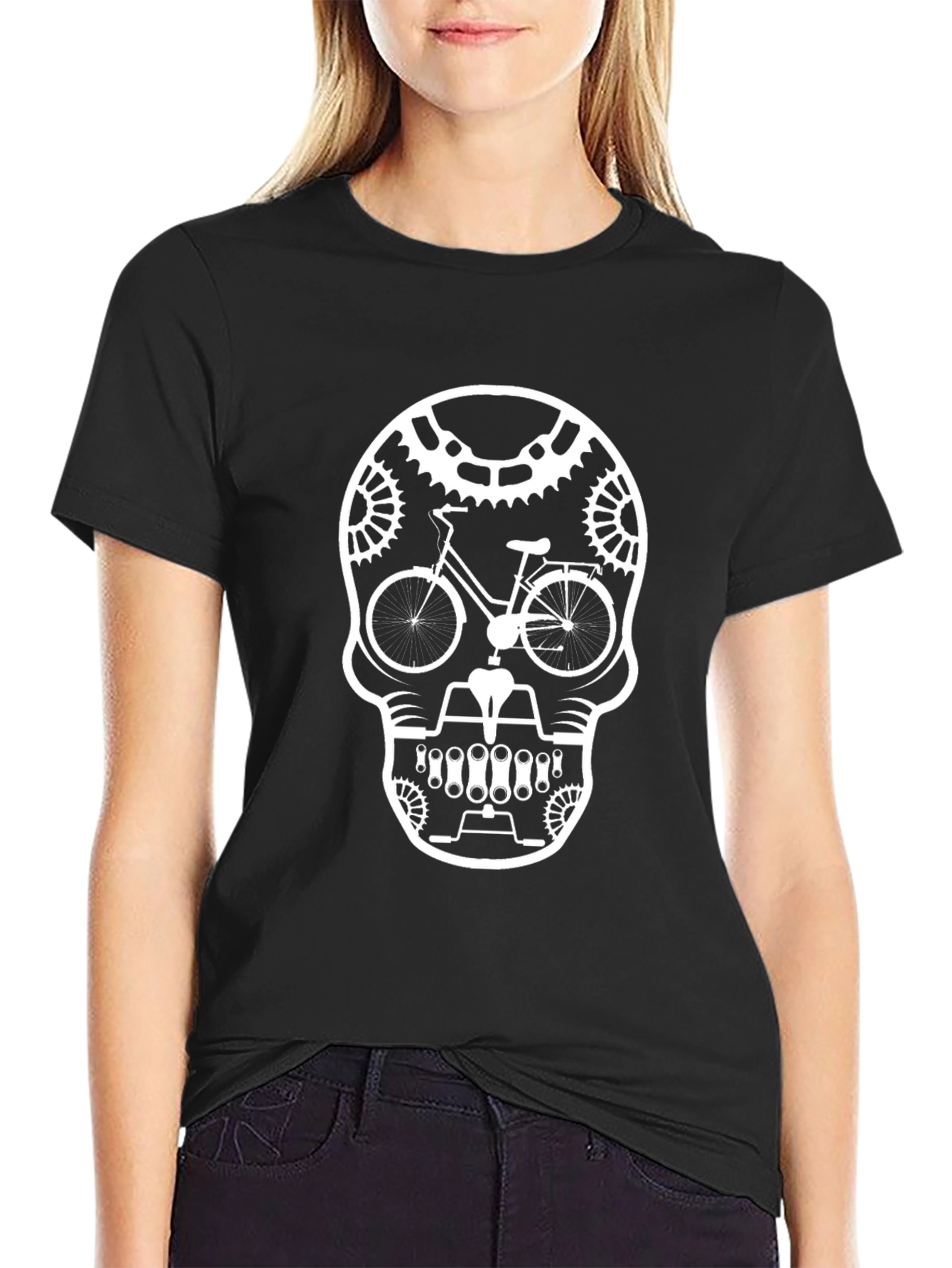 Bike Skull Graphic Tee - Black Cotton T-Shirt