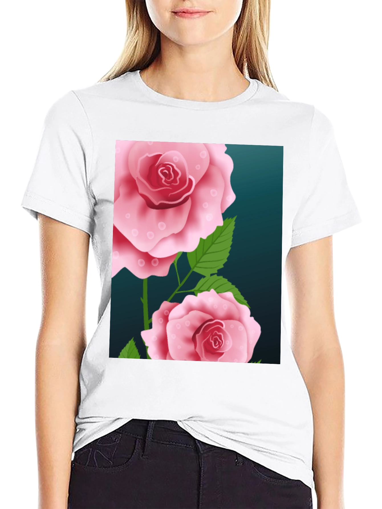 Floral Rose Graphic Black T-Shirt