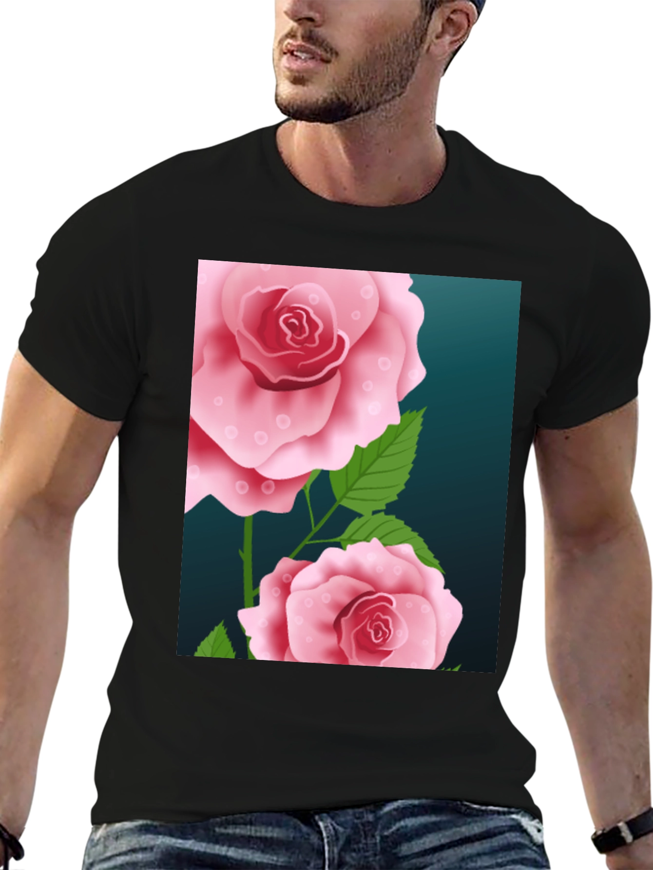 Floral Rose Graphic Black T-Shirt