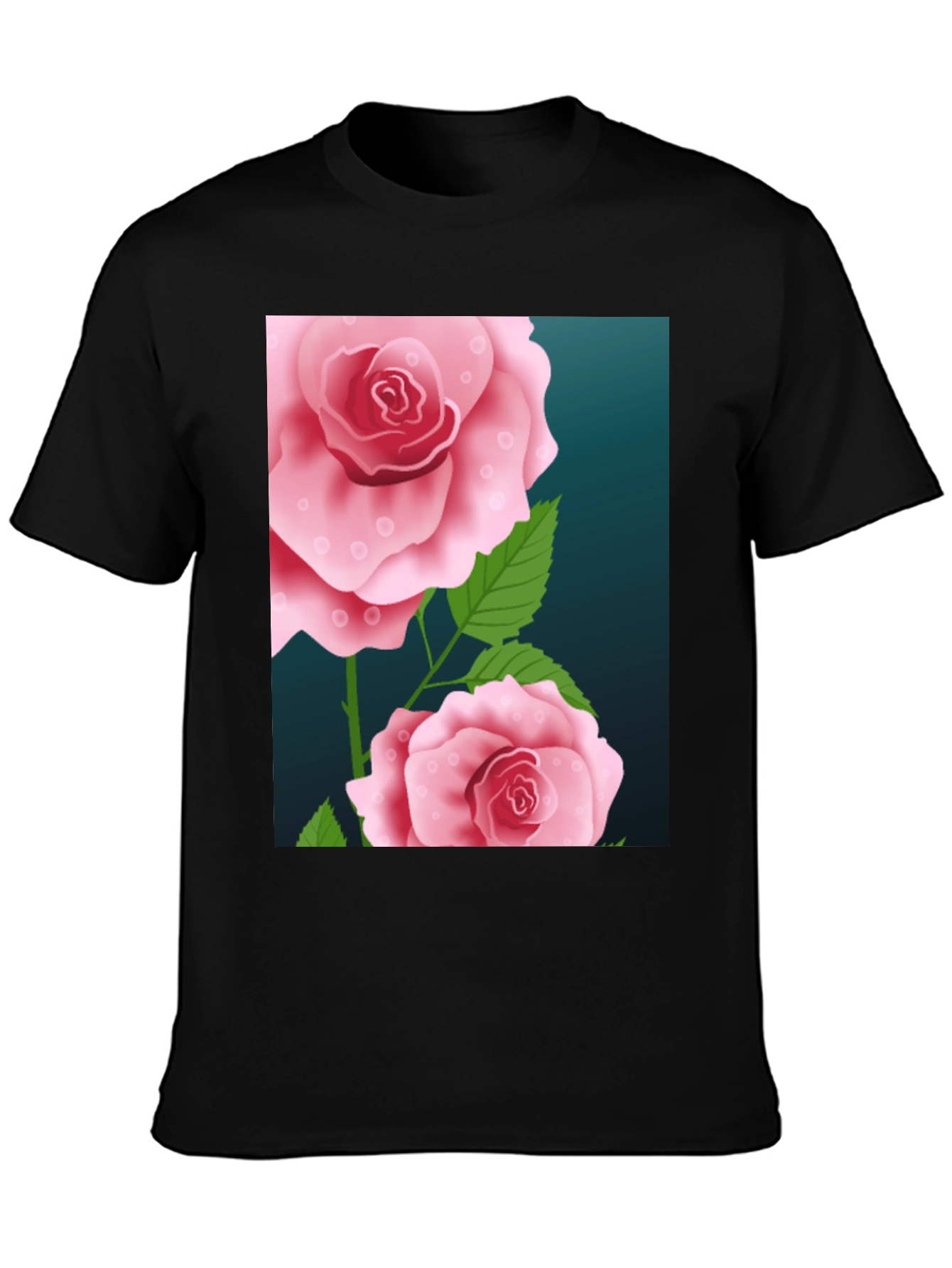 Floral Rose Graphic Black T-Shirt