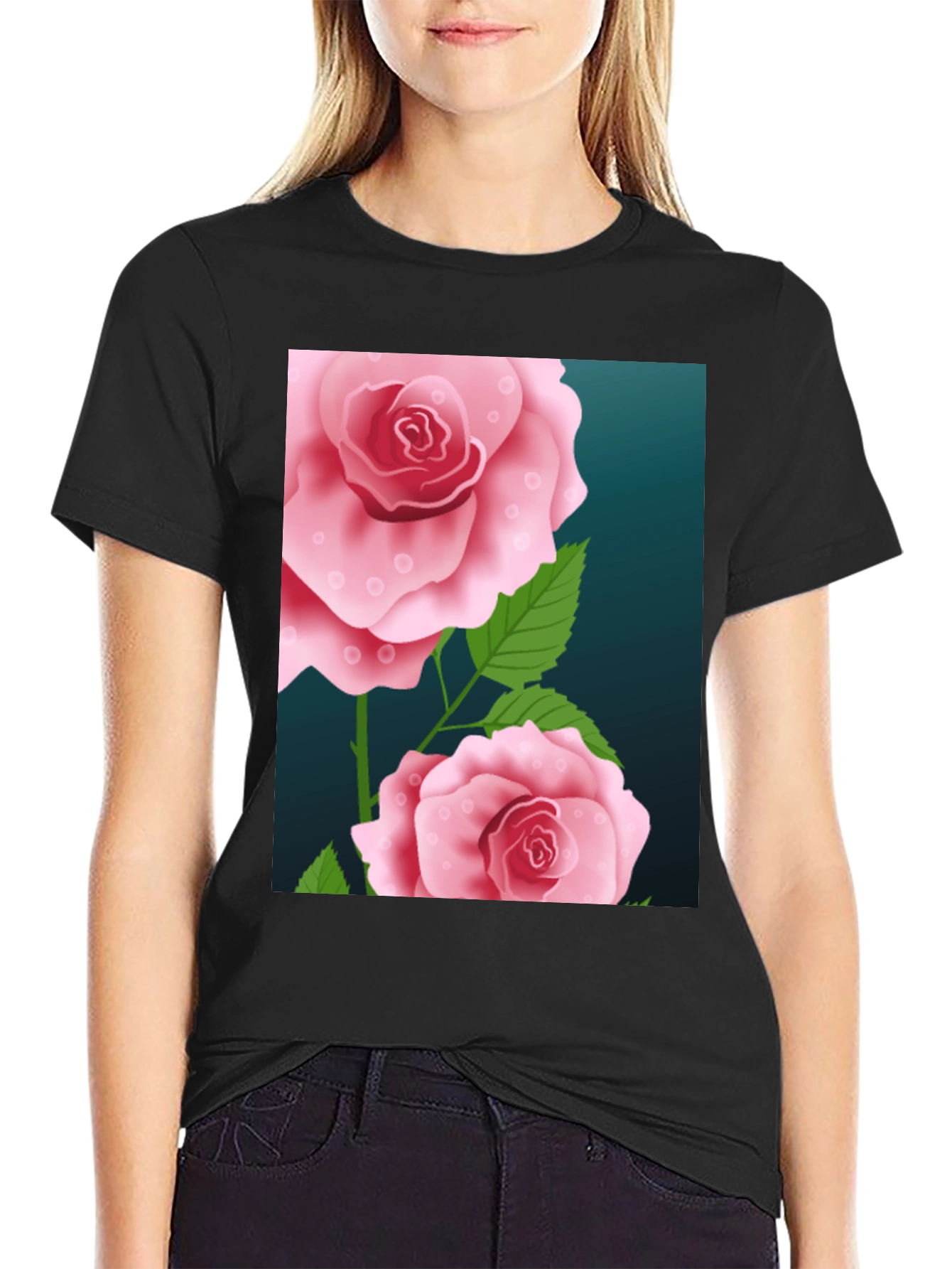 Floral Rose Graphic Black T-Shirt