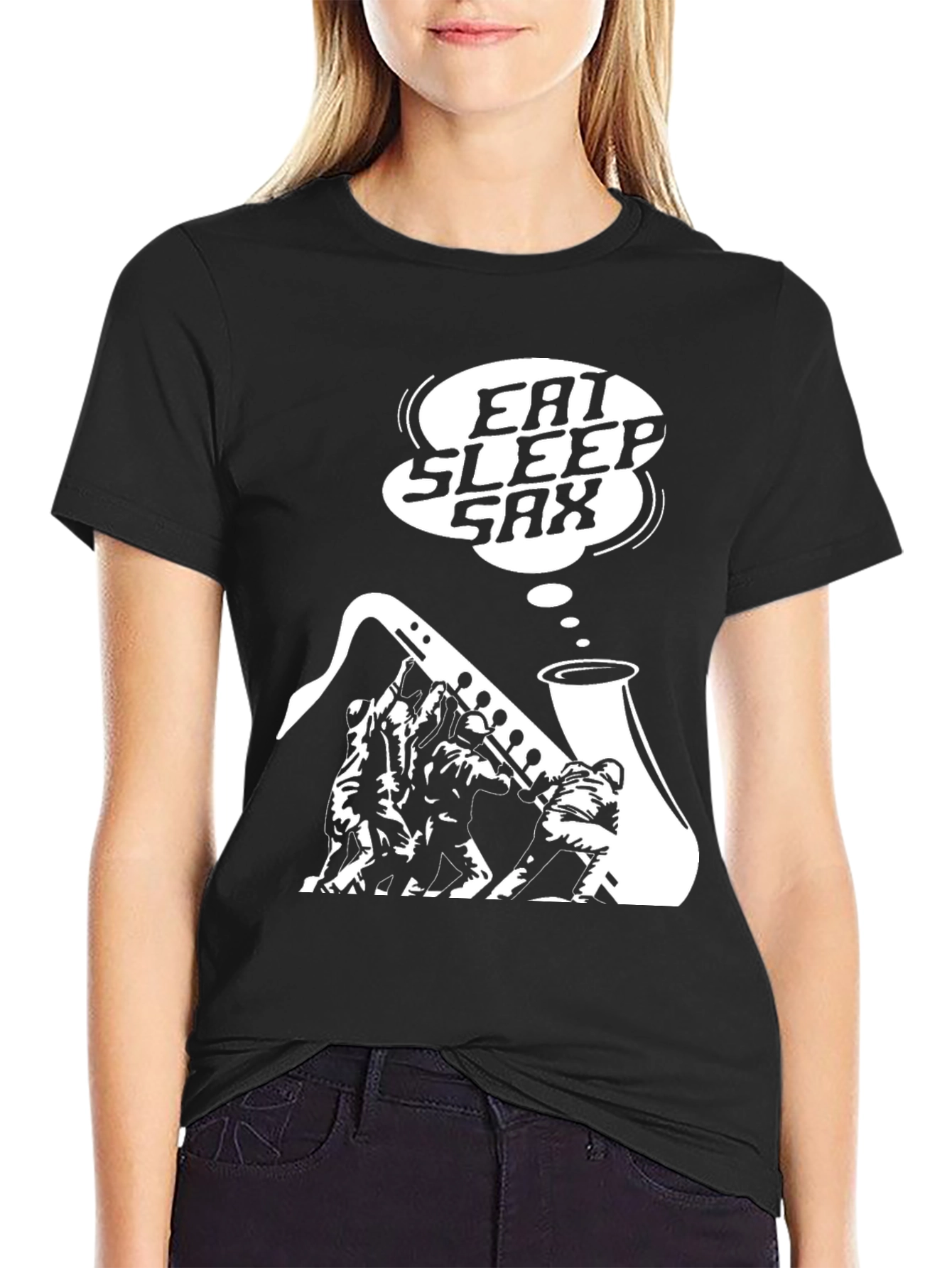 Eat Sleep Sax Black Graphic T-Shirt