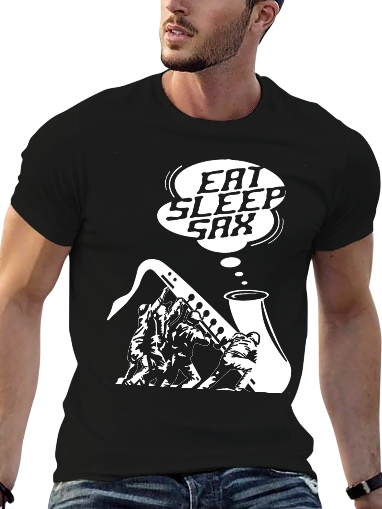 Eat Sleep Sax Black Graphic T-Shirt