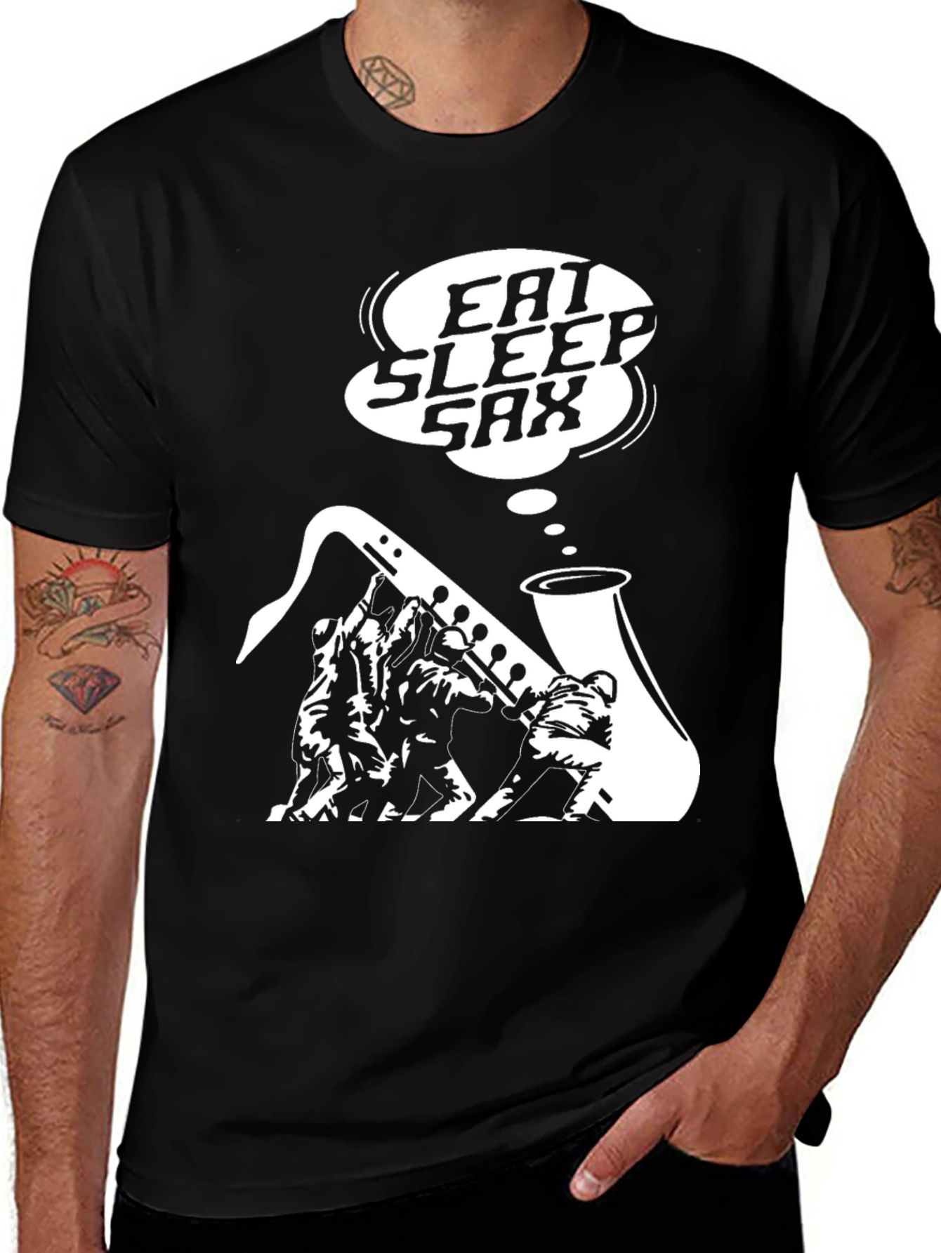 Eat Sleep Sax Black Graphic T-Shirt