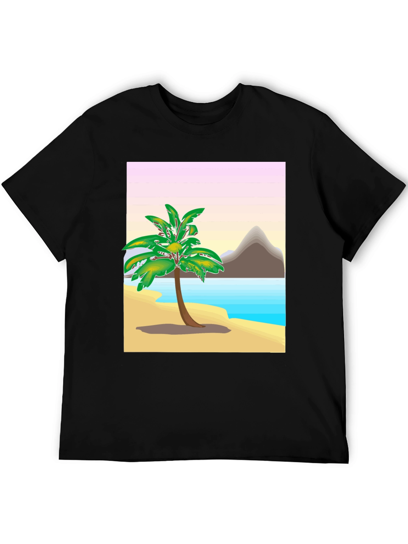 Tropical Island Graphic Tee - Black Cotton