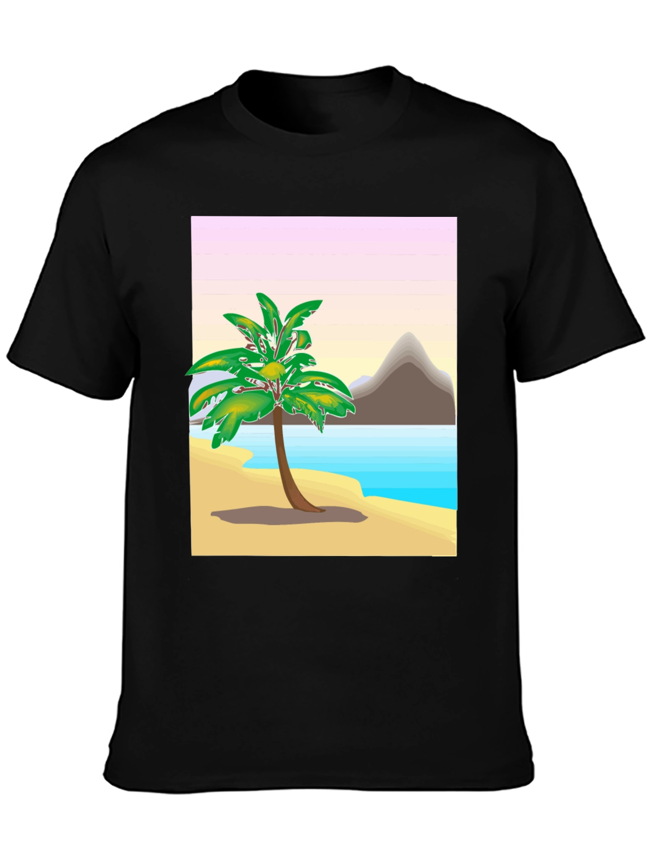 Tropical Island Graphic Tee - Black Cotton