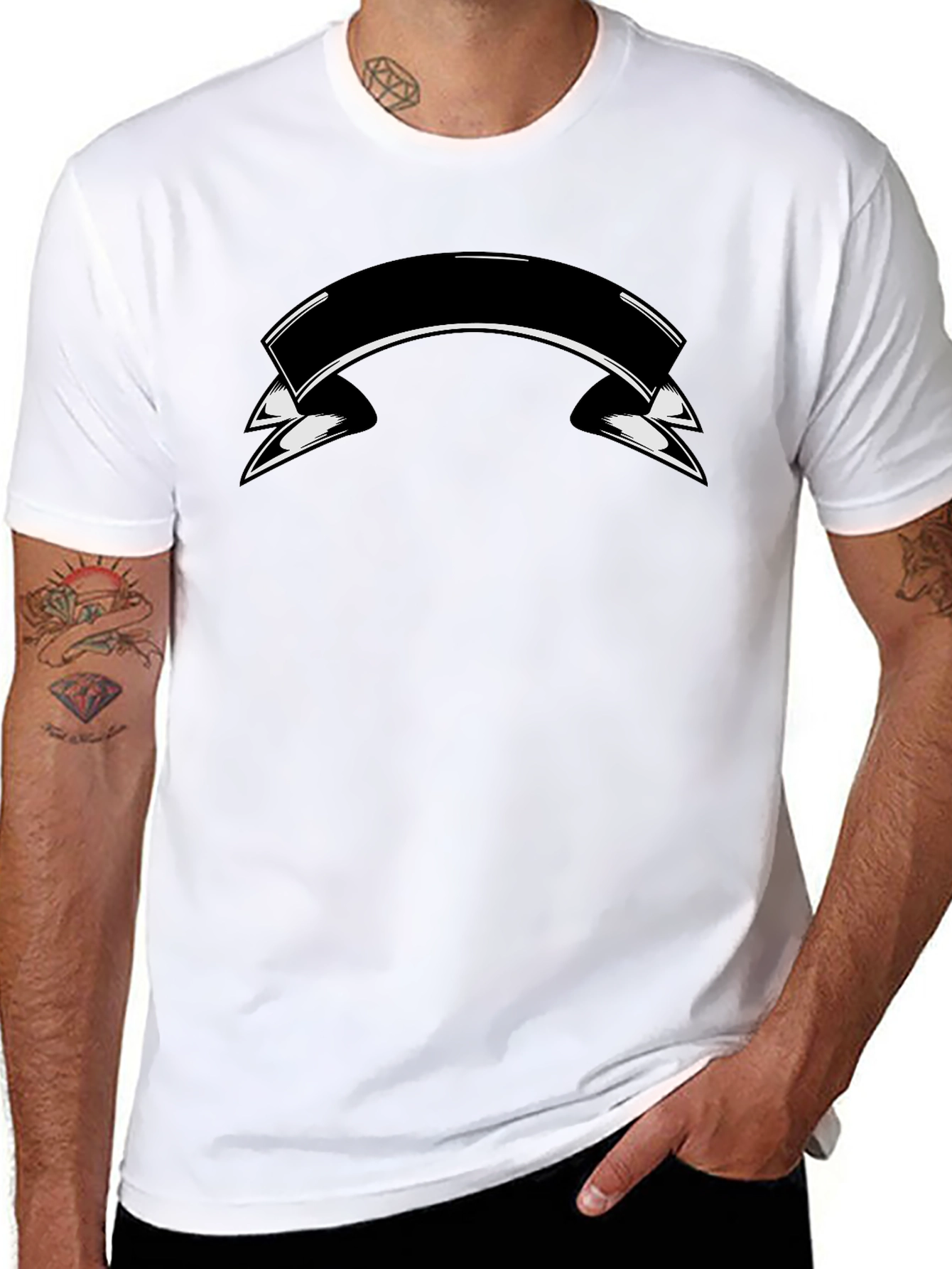 Mens Black T-Shirt with Graphic Banner Design