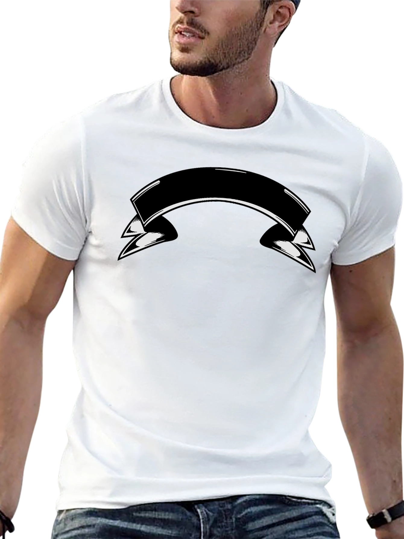 Mens Black T-Shirt with Graphic Banner Design
