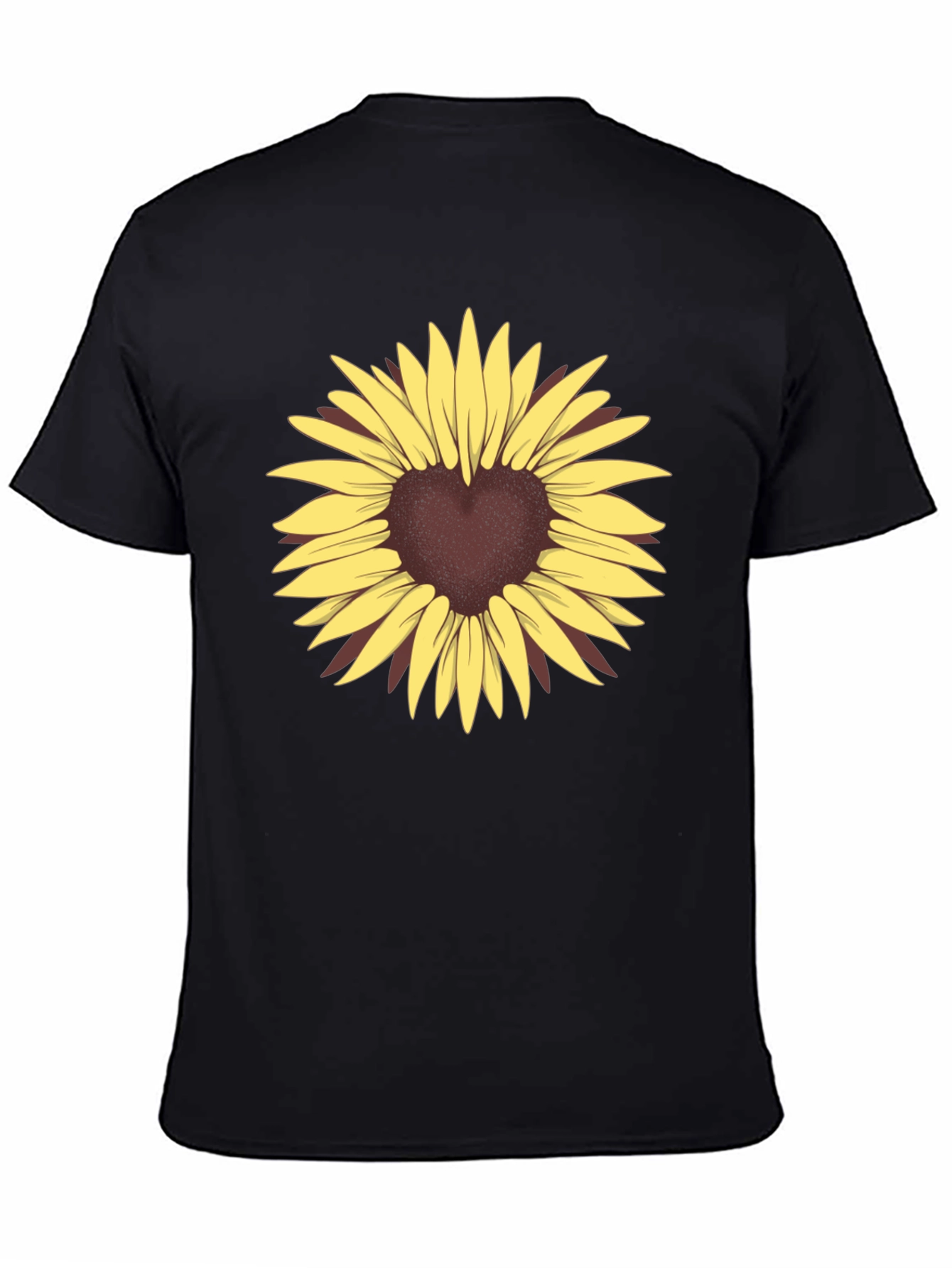 Heart Sunflower Graphic Tee - Black Casual T-Shirt