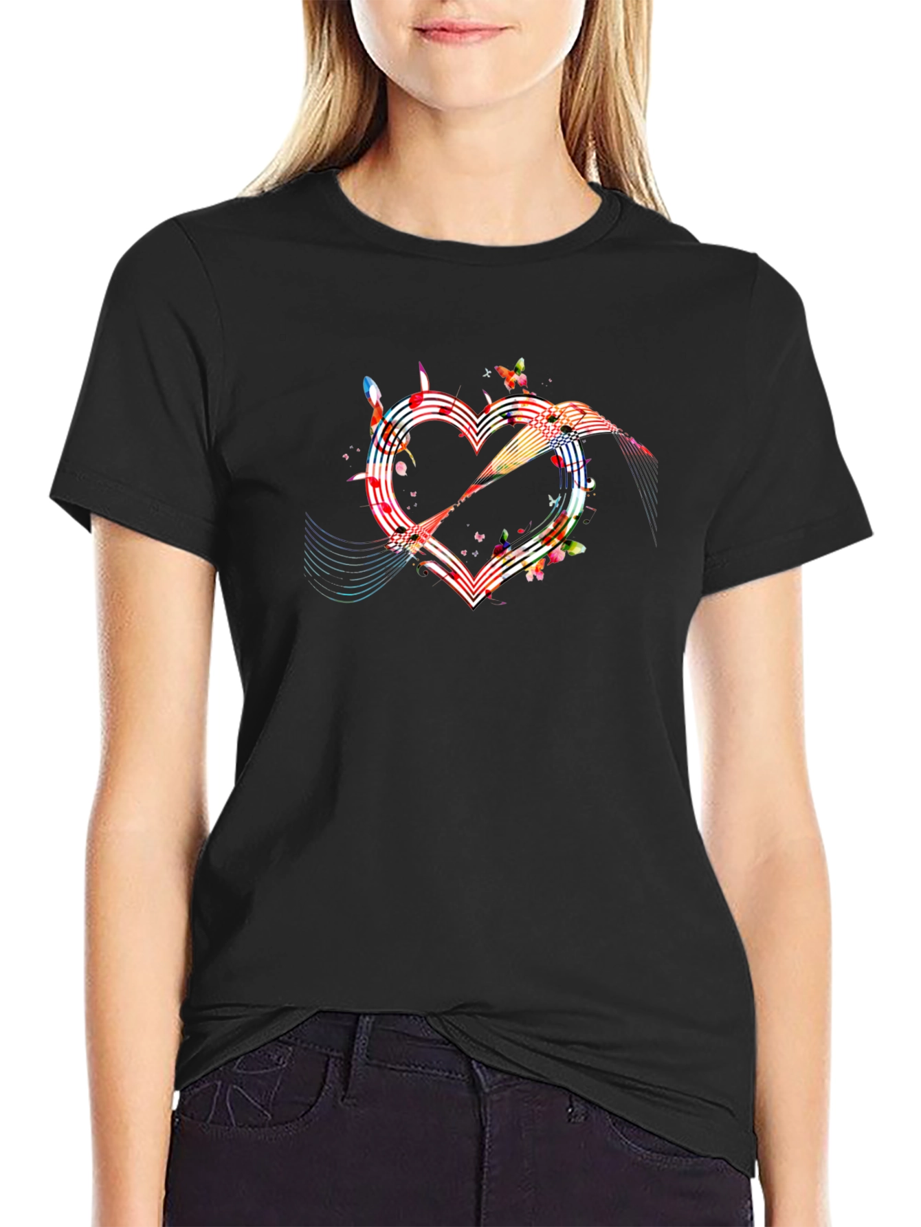 Heart Music Note Graphic Tee - Mens Black T-Shirt