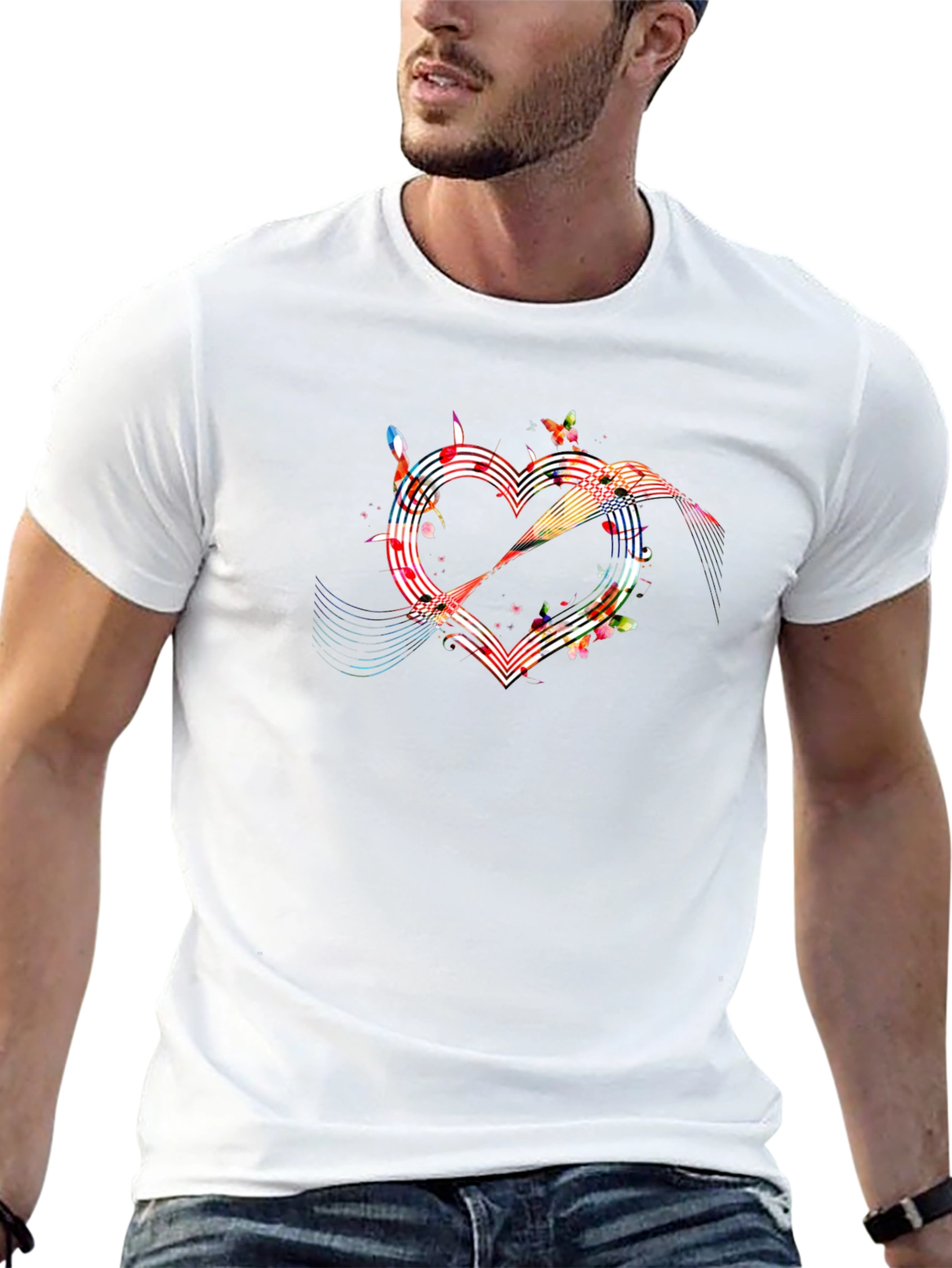 Heart Music Note Graphic Tee - Mens Black T-Shirt