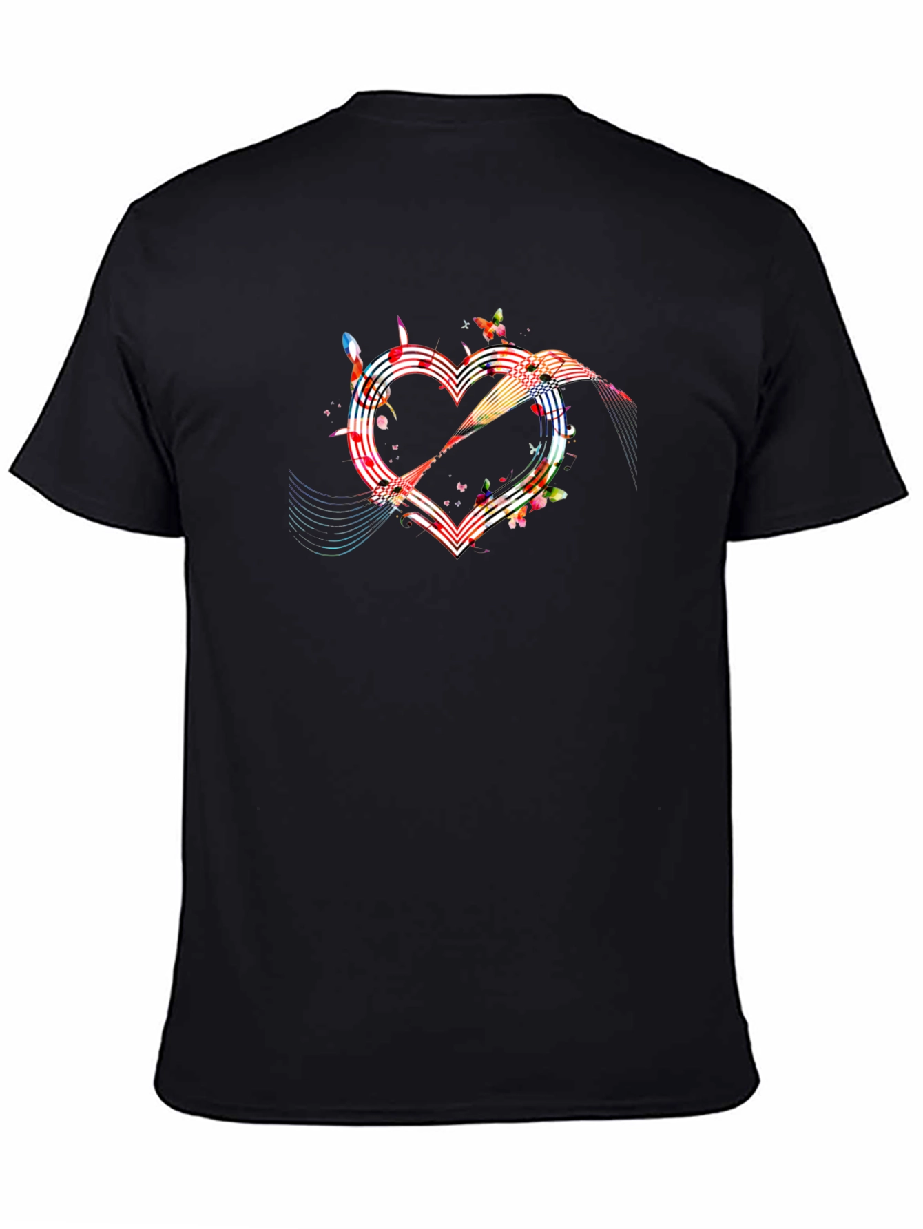 Heart Music Note Graphic Tee - Mens Black T-Shirt