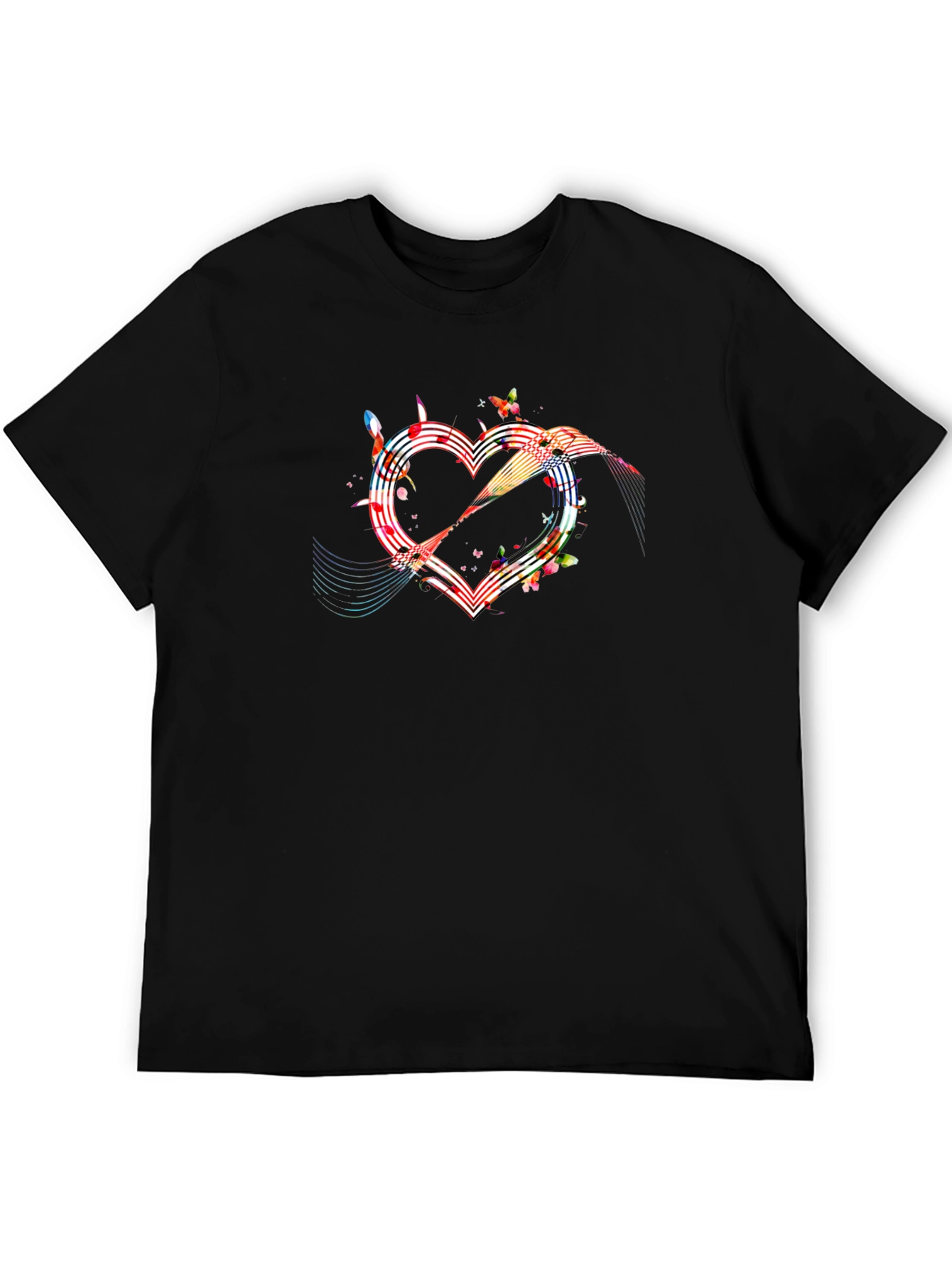 Heart Music Note Graphic Tee - Mens Black T-Shirt