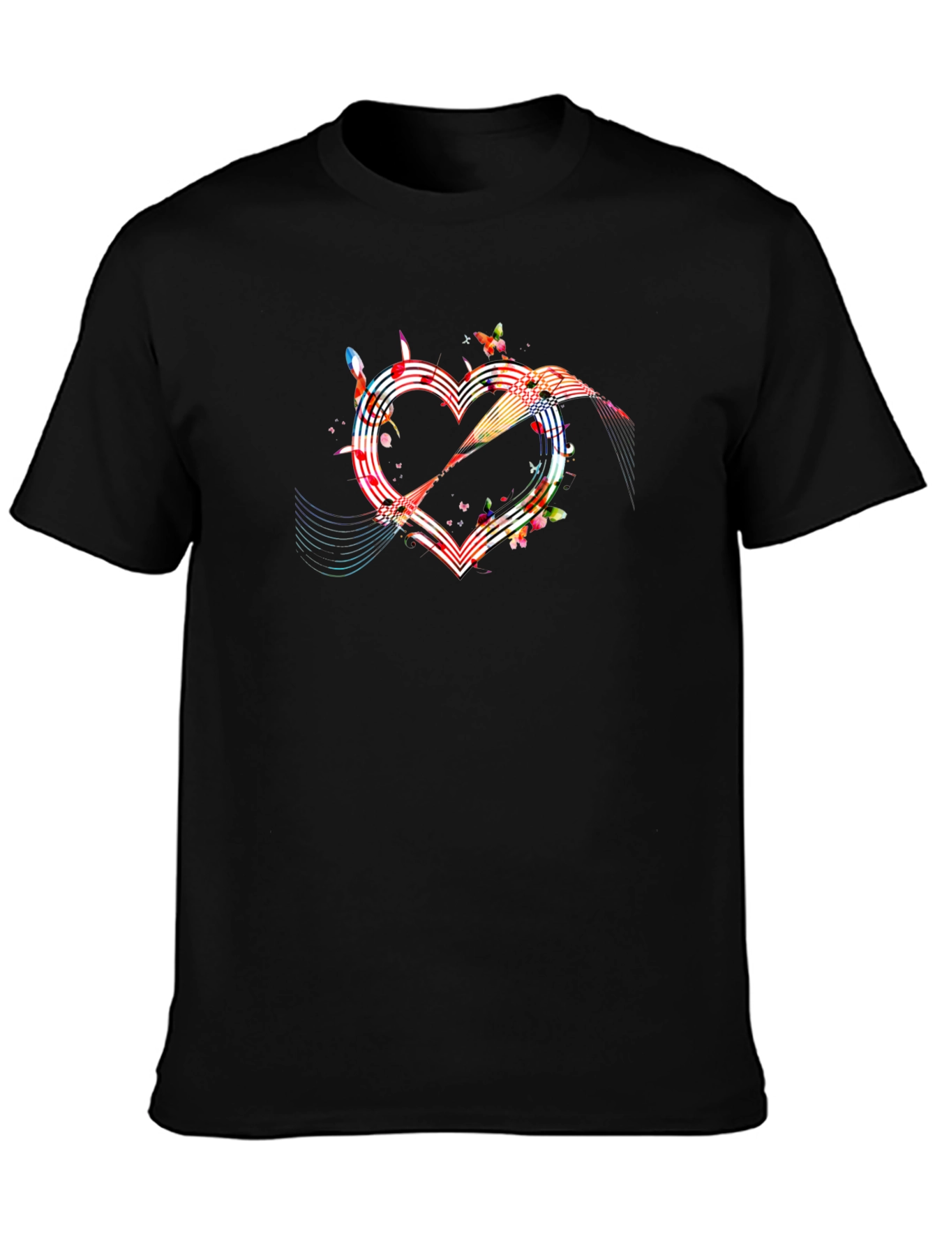 Heart Music Note Graphic Tee - Mens Black T-Shirt