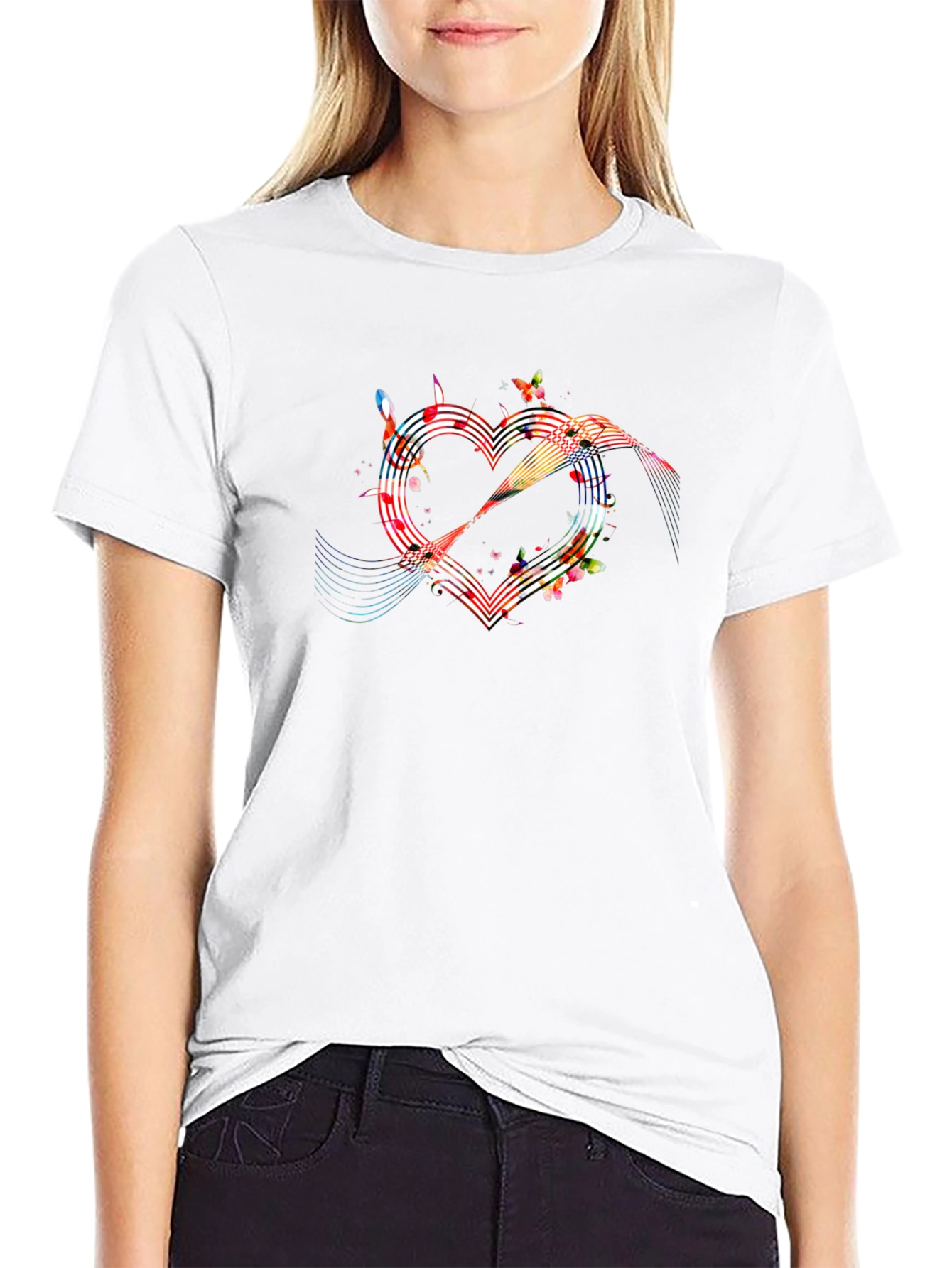 Heart Music Note Graphic Tee - Mens Black T-Shirt
