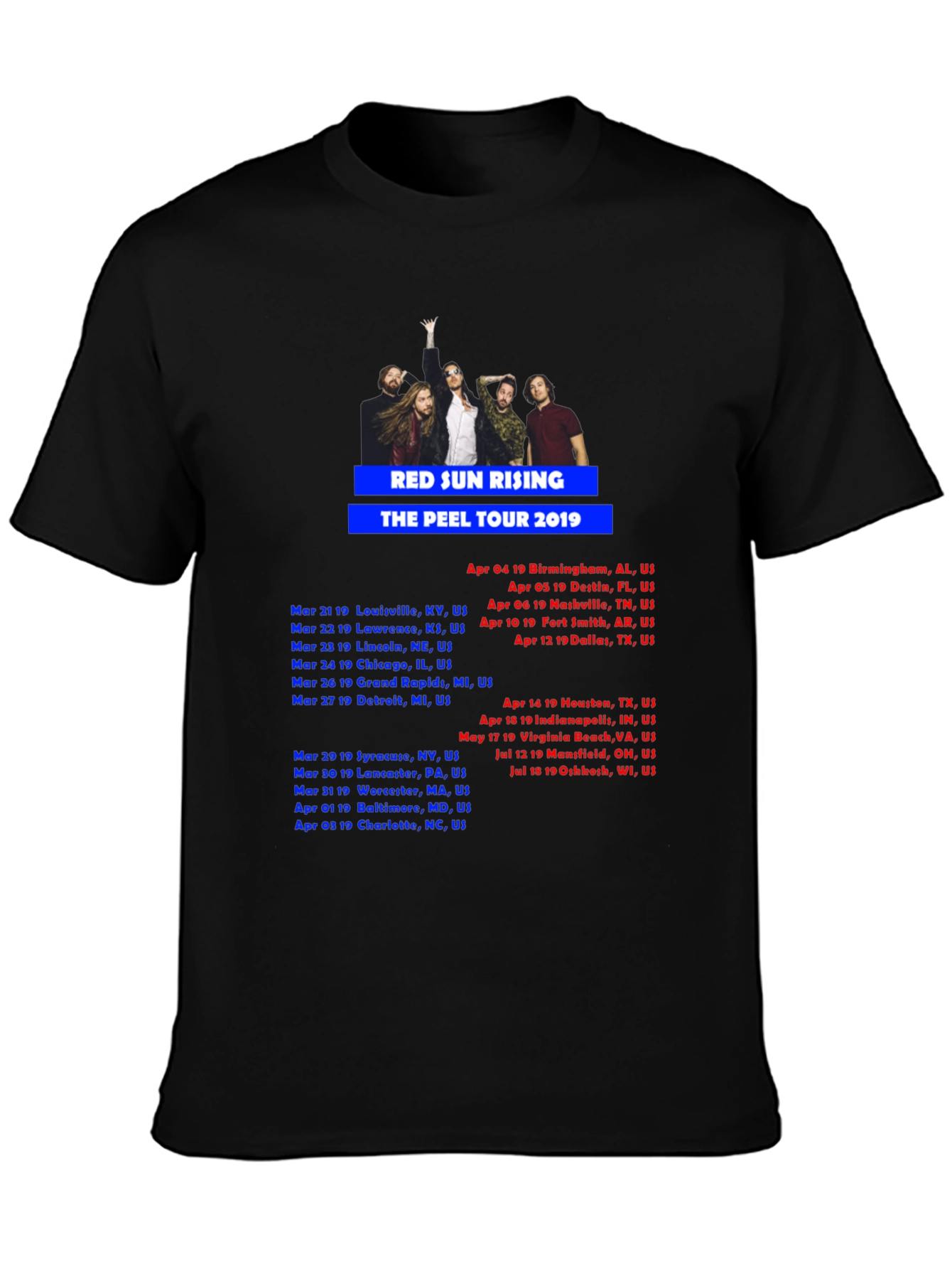 Red Sun Rising Peel Tour 2019 Black T-Shirt
