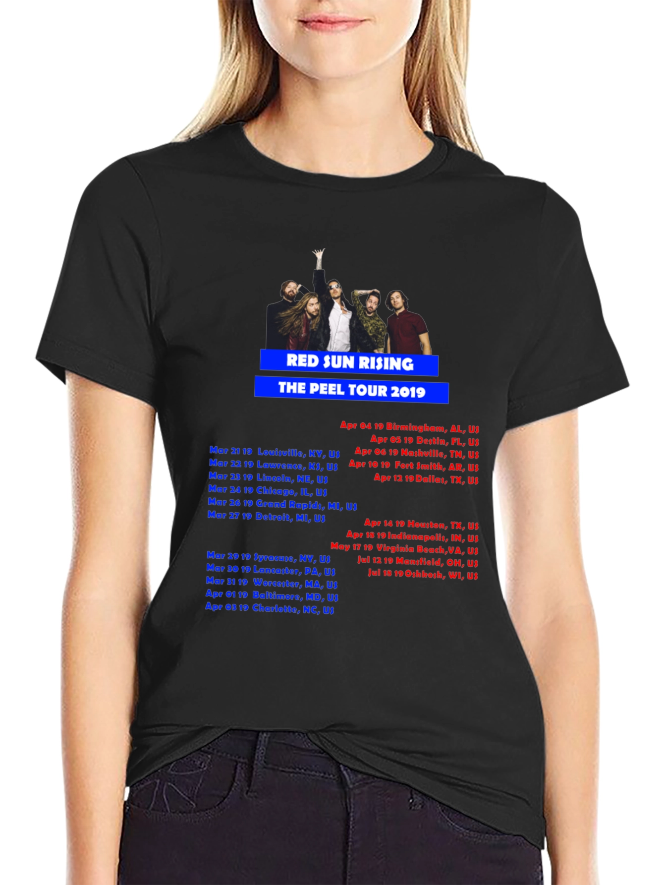 Red Sun Rising Peel Tour 2019 Black T-Shirt