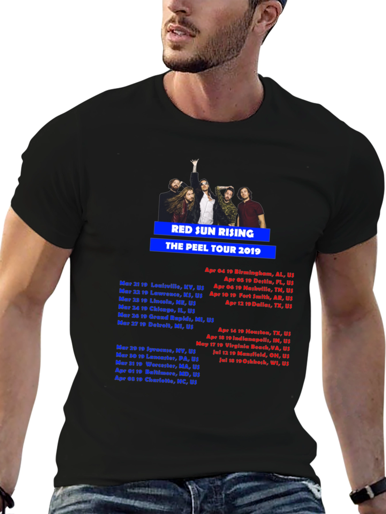 Red Sun Rising Peel Tour 2019 Black T-Shirt