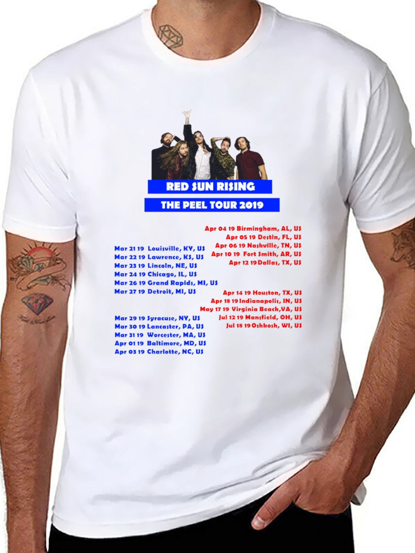 Red Sun Rising Peel Tour 2019 Black T-Shirt