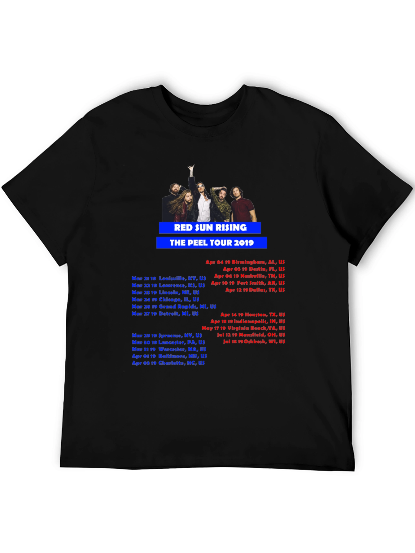 Red Sun Rising Peel Tour 2019 Black T-Shirt