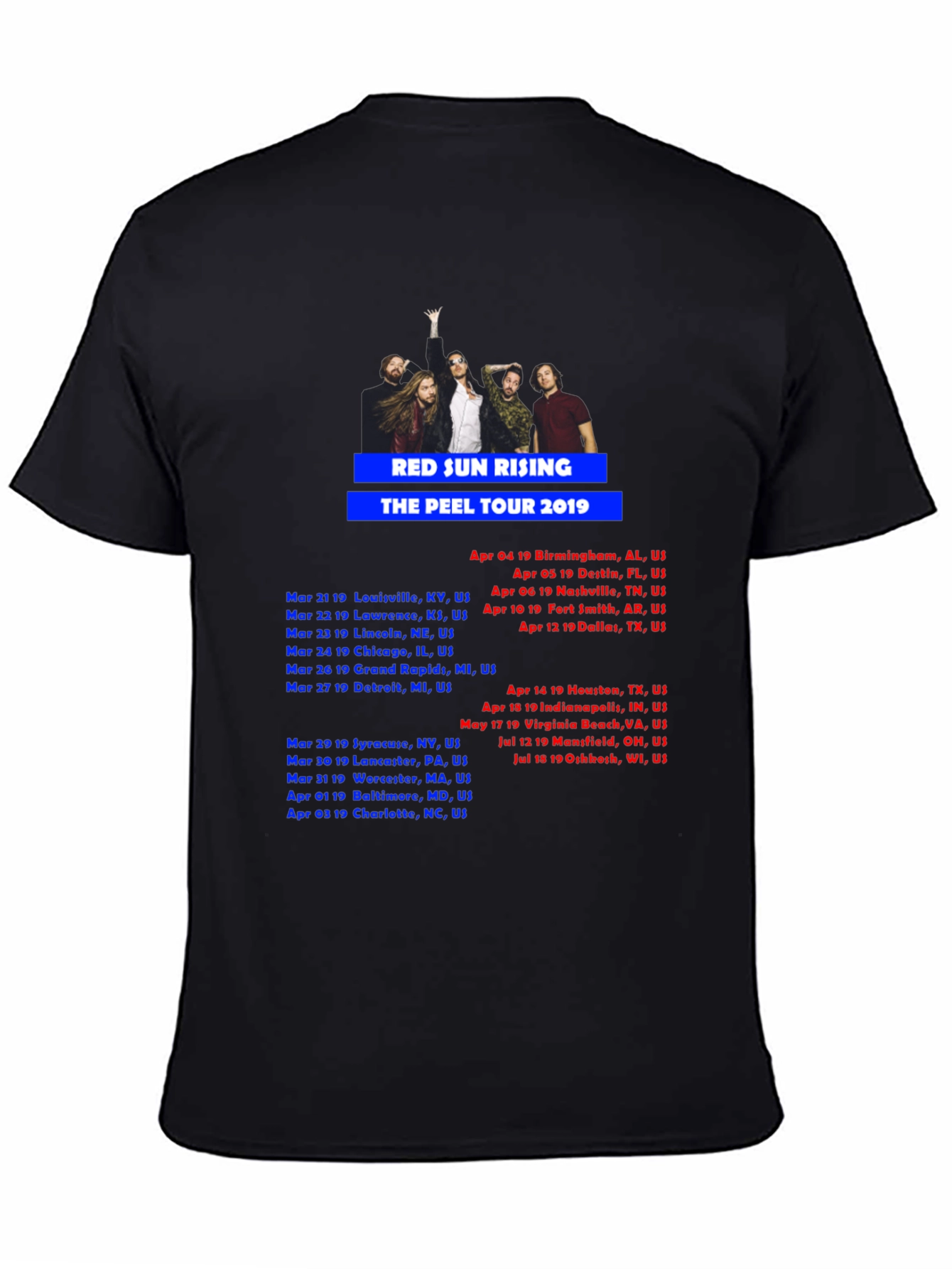 Red Sun Rising Peel Tour 2019 Black T-Shirt