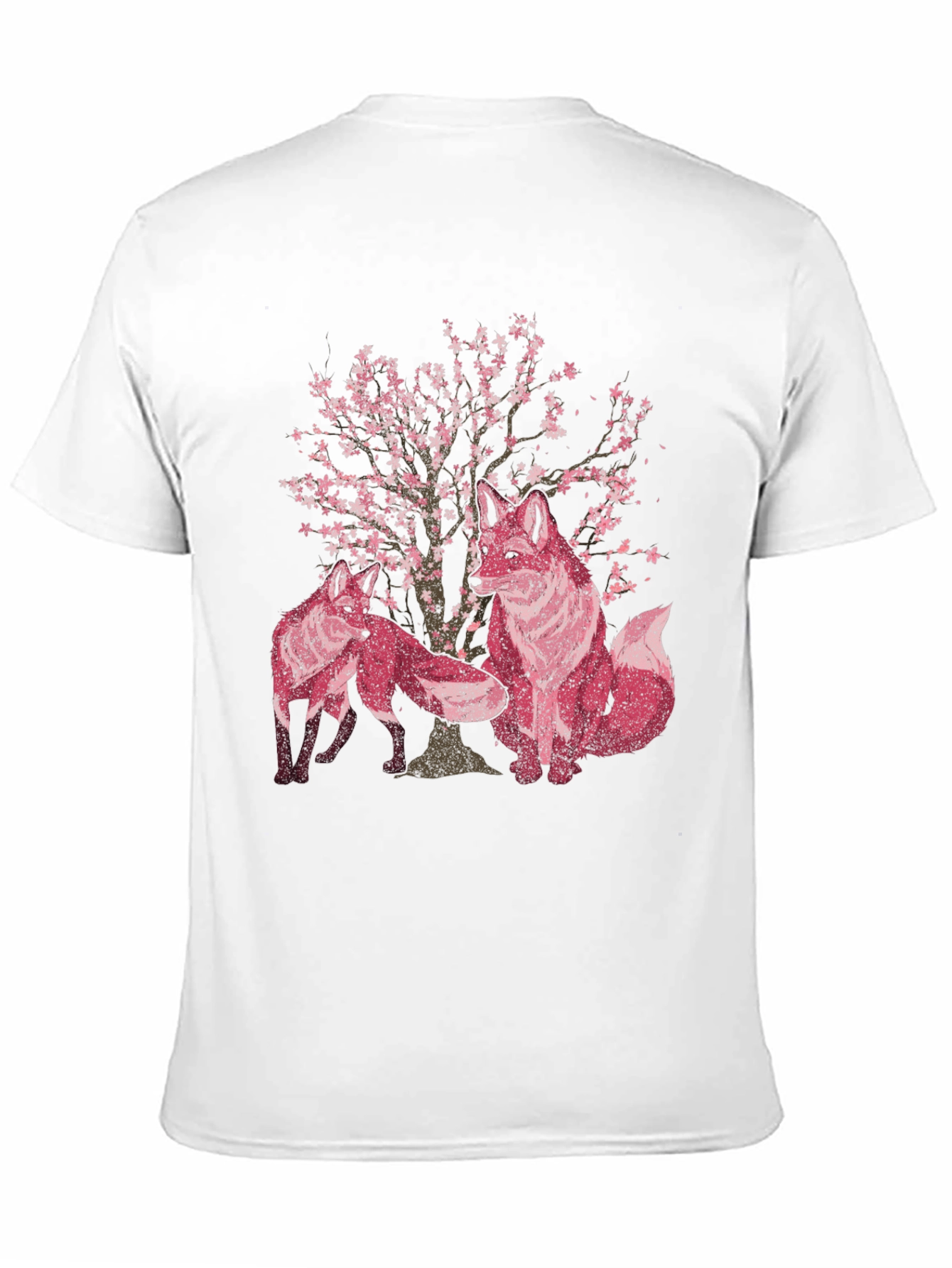 Fox & Cherry Blossom Print Black T-Shirt