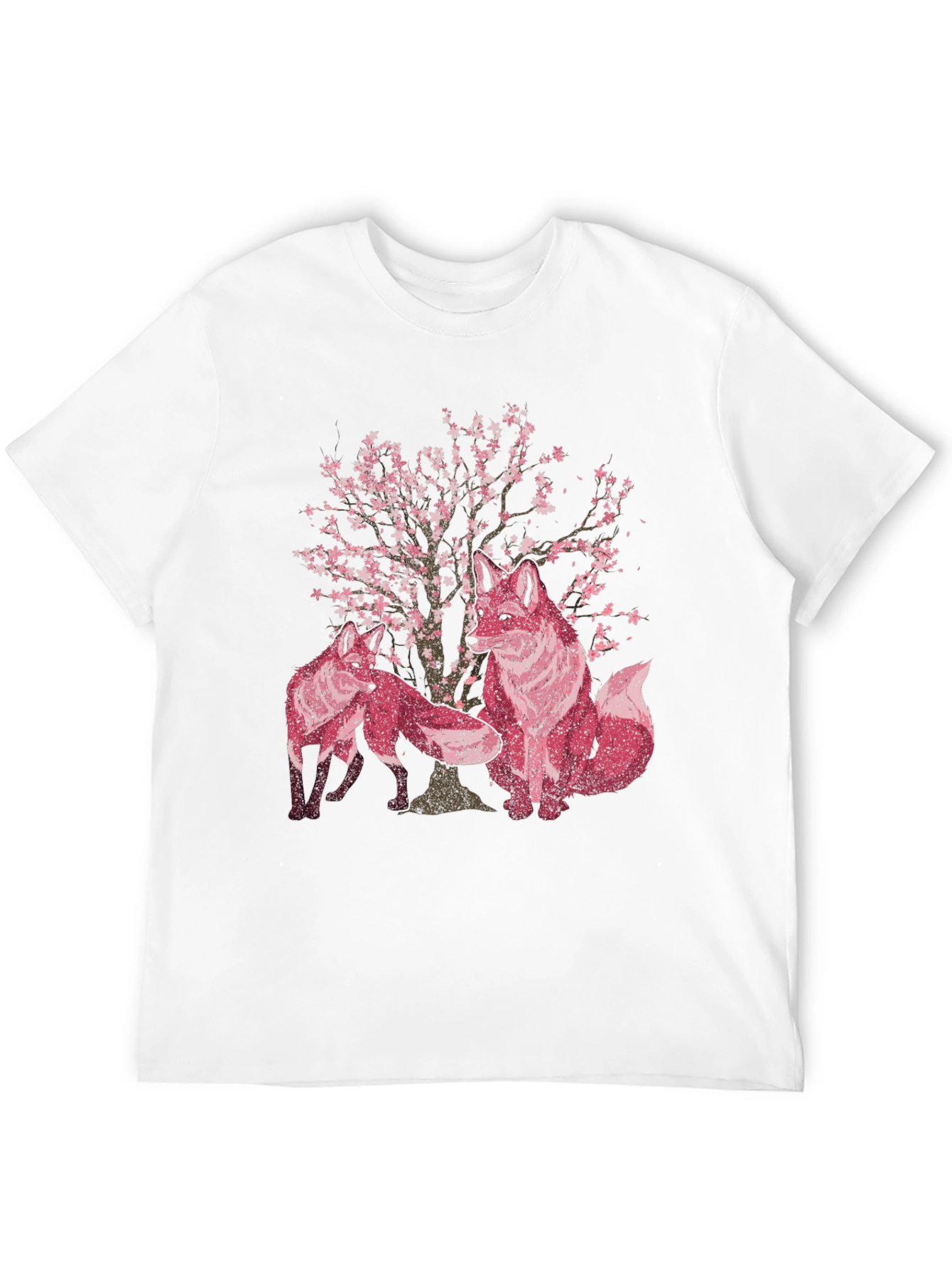 Fox & Cherry Blossom Print Black T-Shirt