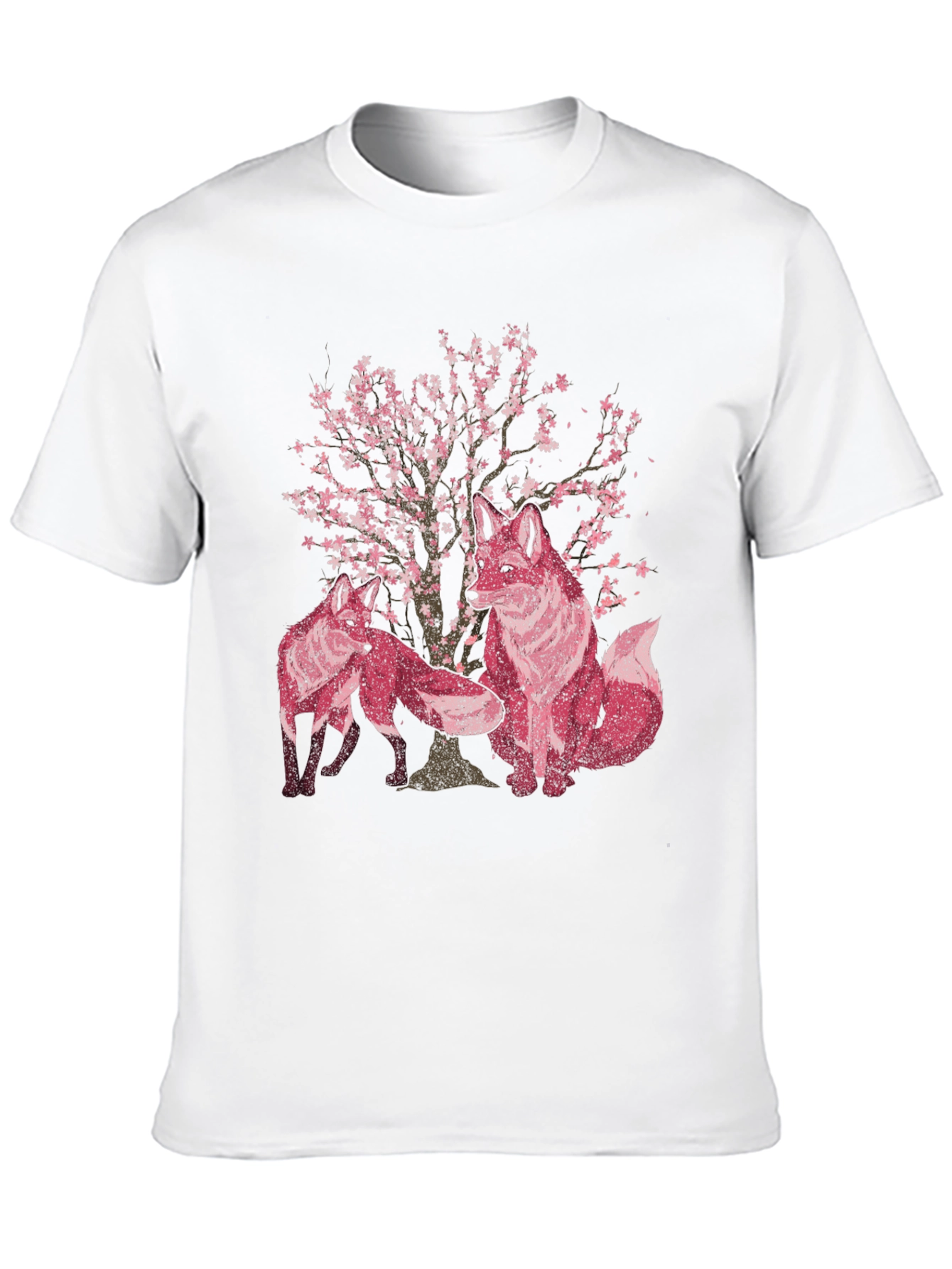Fox & Cherry Blossom Print Black T-Shirt