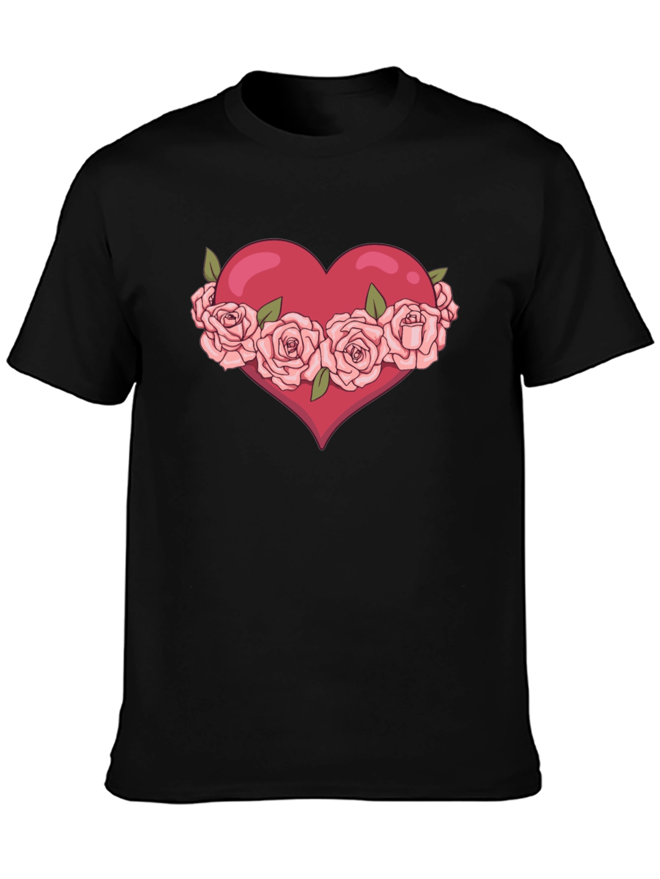Heart with Roses Graphic Black T-Shirt