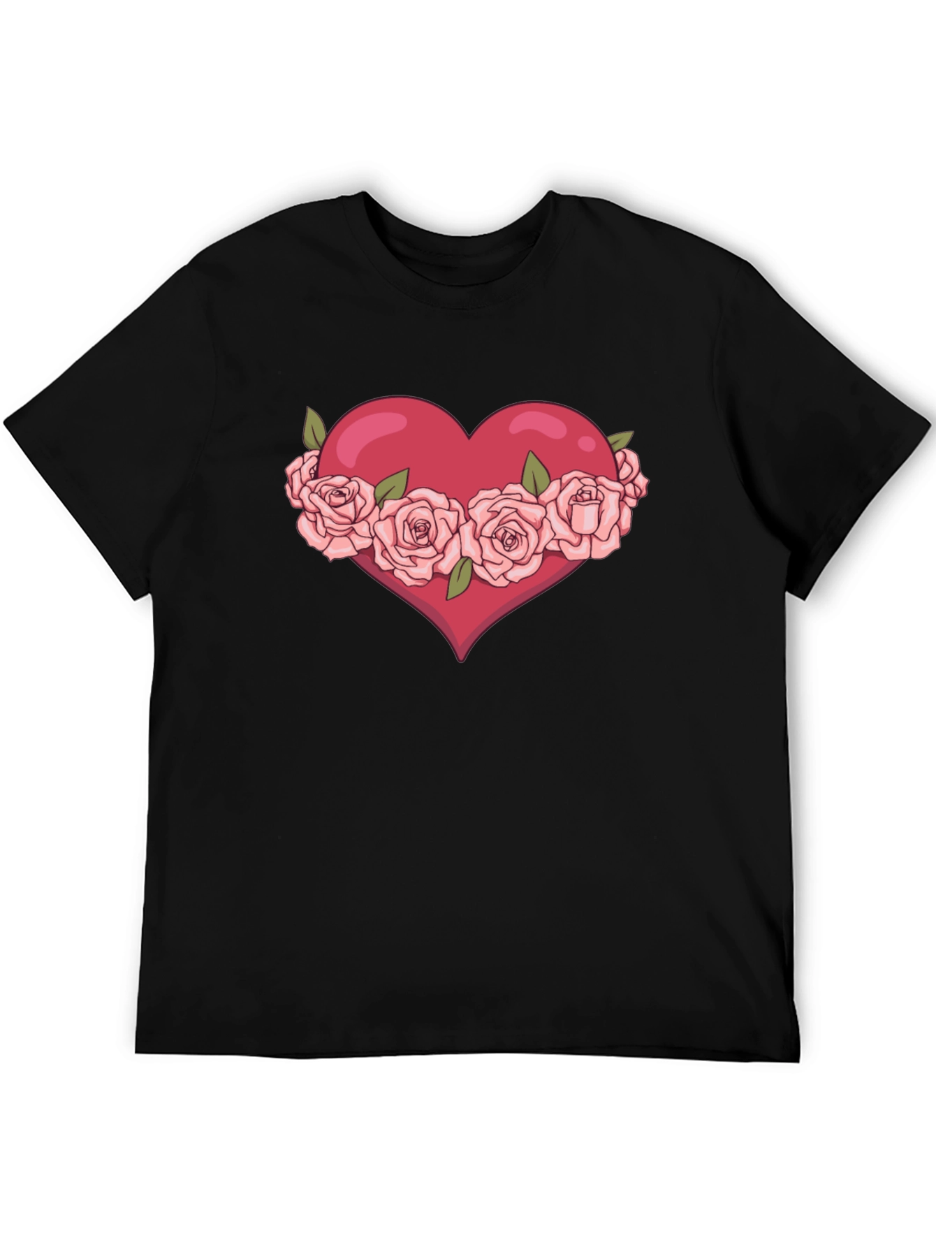 Heart with Roses Graphic Black T-Shirt