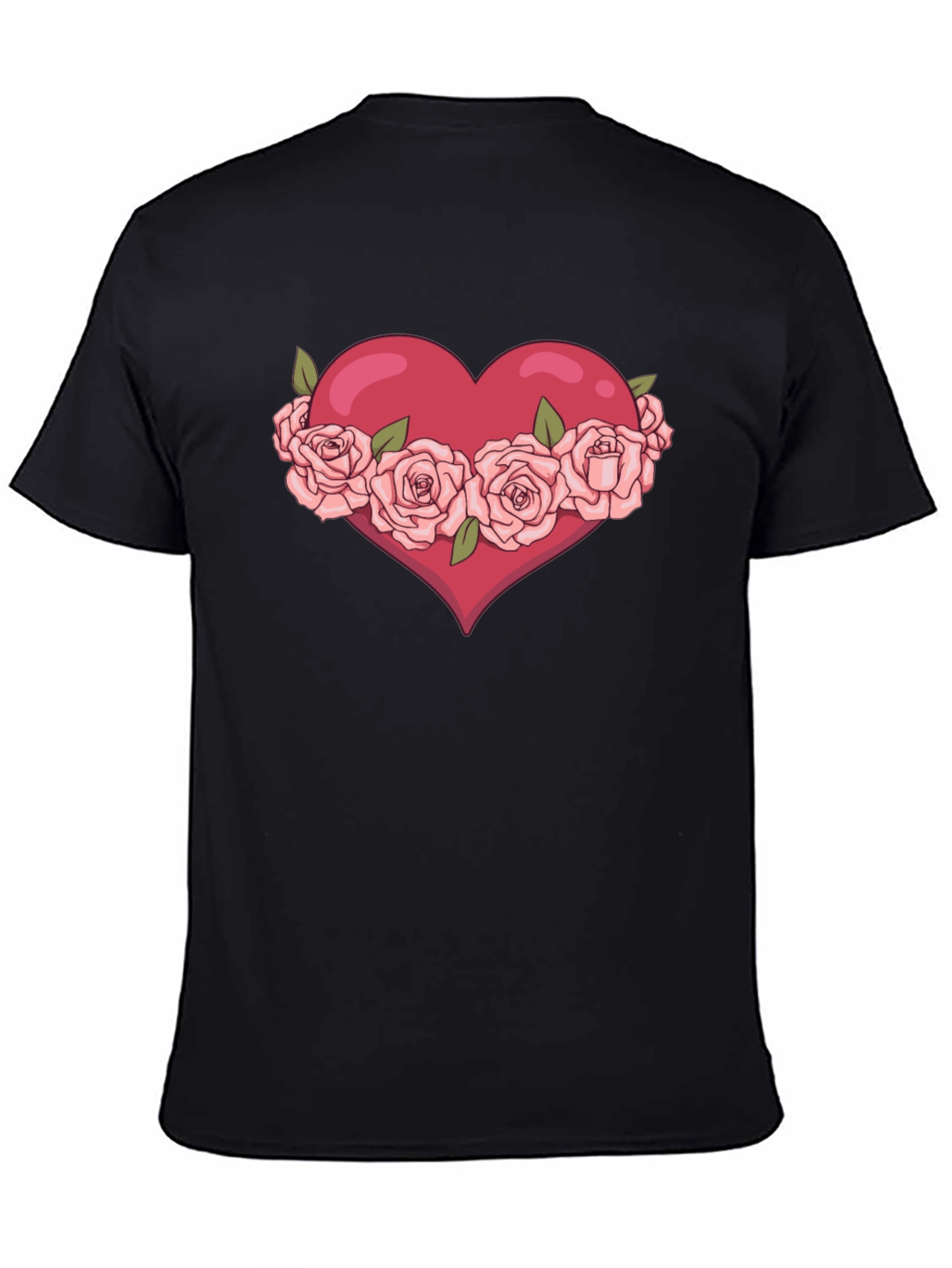 Heart with Roses Graphic Black T-Shirt