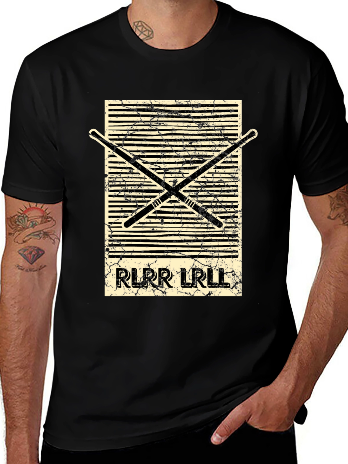 Drummers Rhythm Tee - RLRR LRLL Drumsticks Design