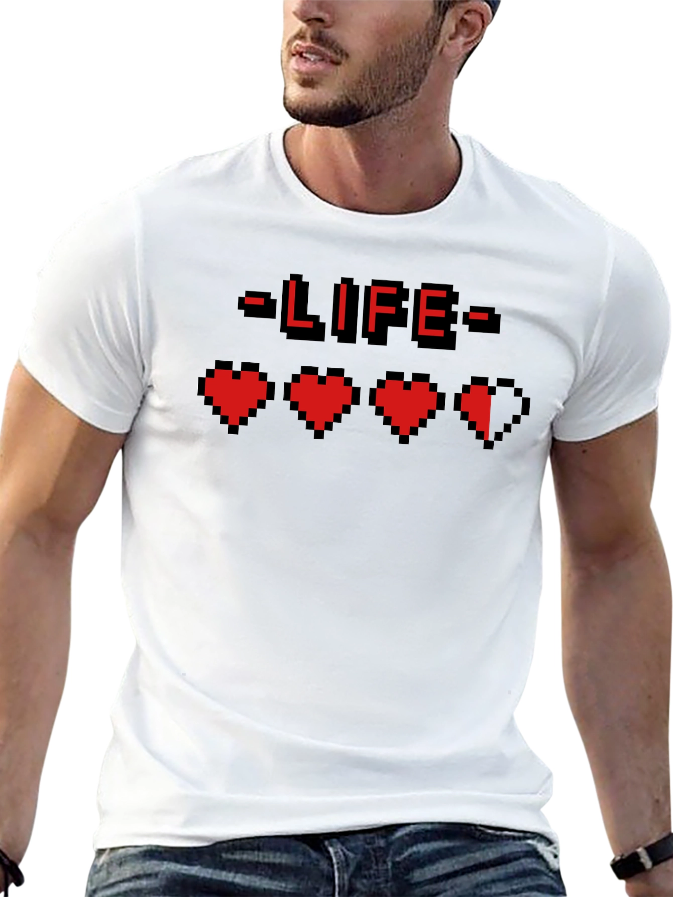 Gamer Life Pixel Heart Graphic Tee - Black