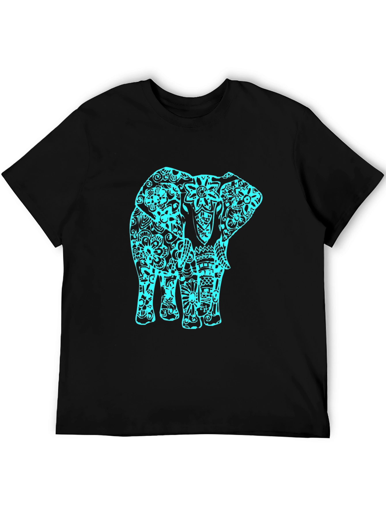 Black T-Shirt with Turquoise Elephant Design