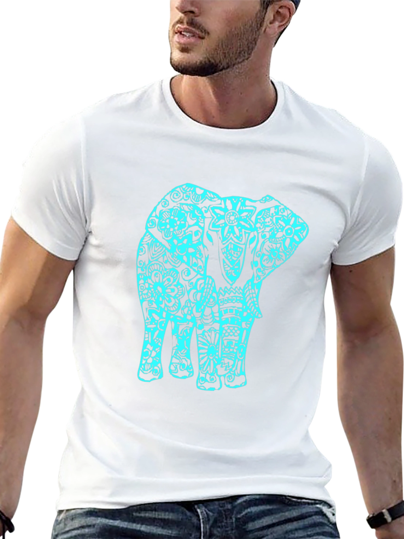 Black T-Shirt with Turquoise Elephant Design