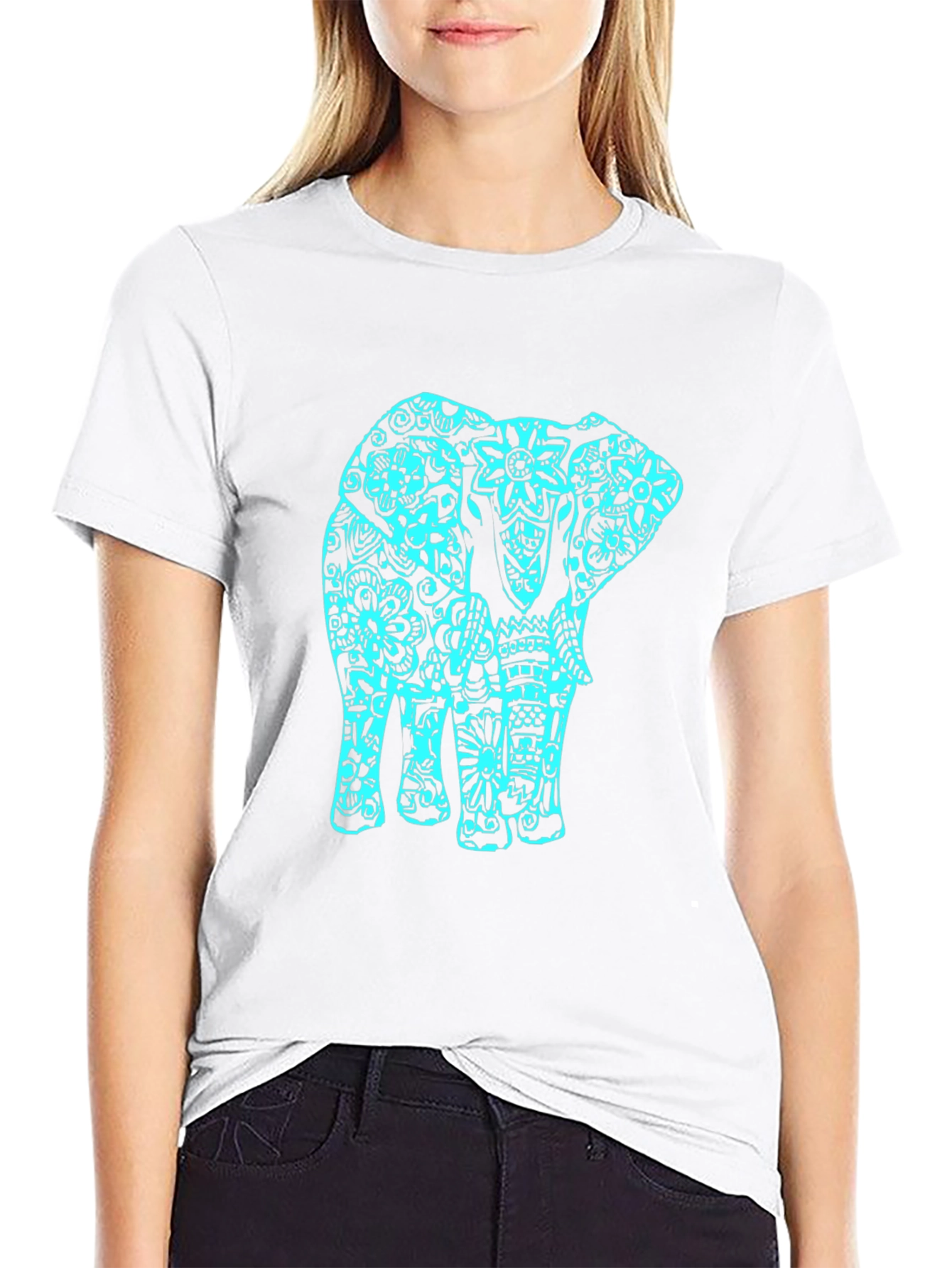 Black T-Shirt with Turquoise Elephant Design
