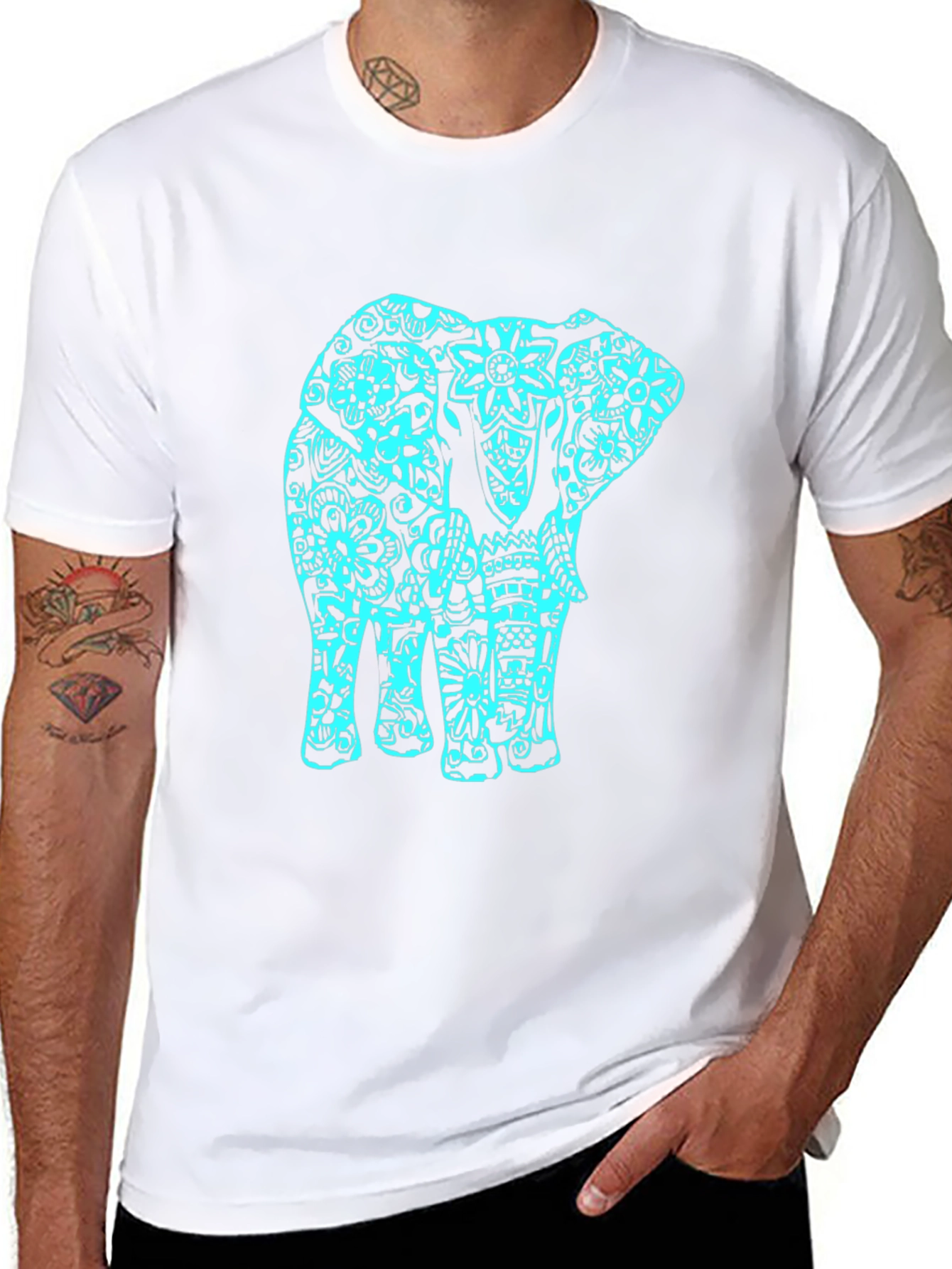Black T-Shirt with Turquoise Elephant Design