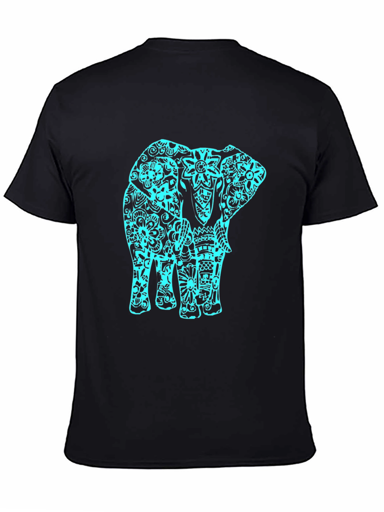 Black T-Shirt with Turquoise Elephant Design