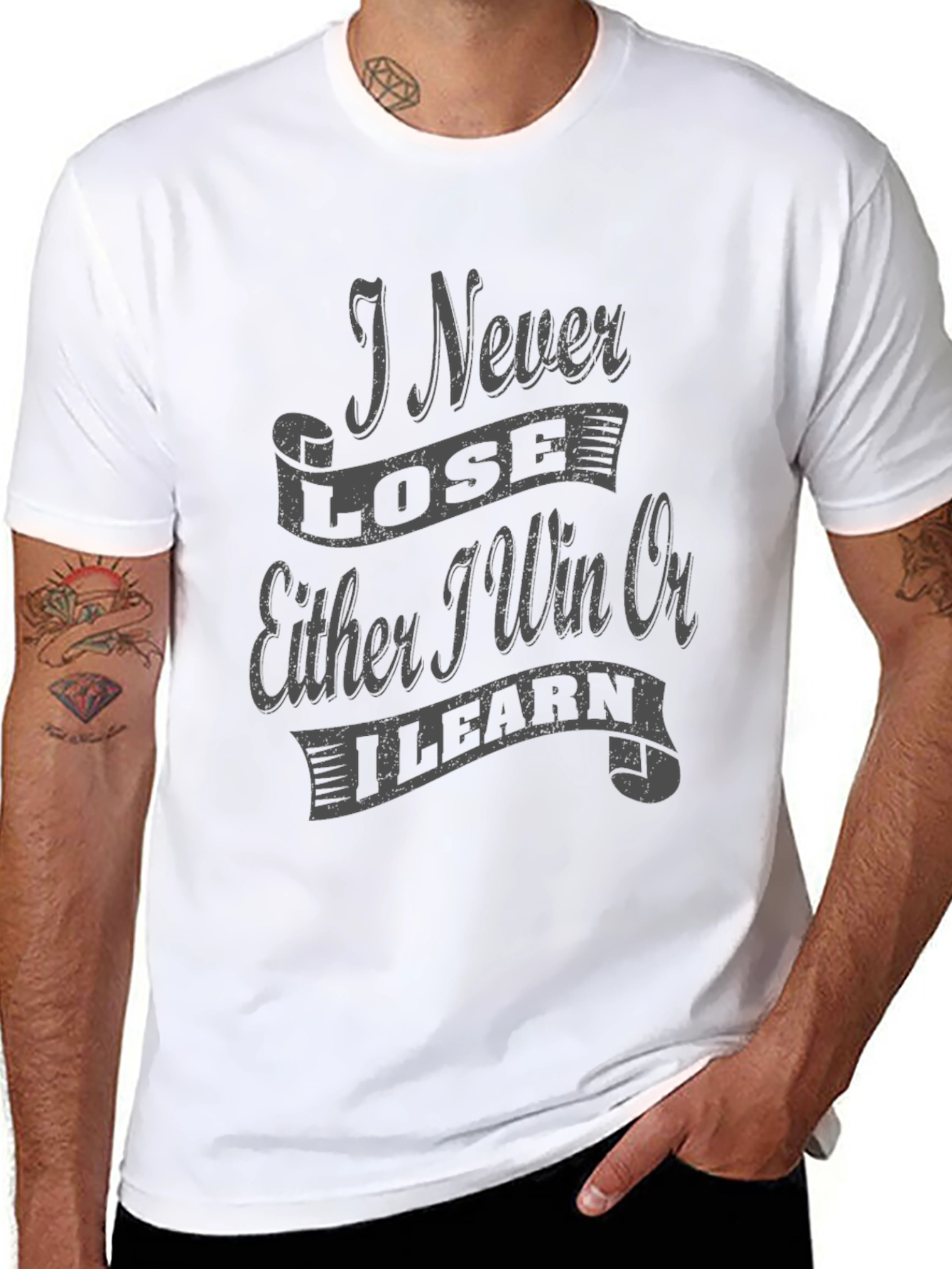I Never Lose Mens Black Graphic T-Shirt