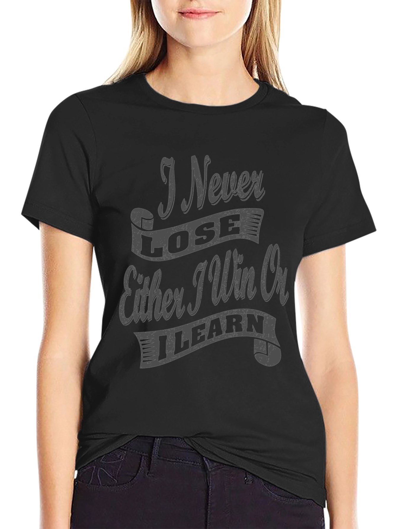 I Never Lose Mens Black Graphic T-Shirt