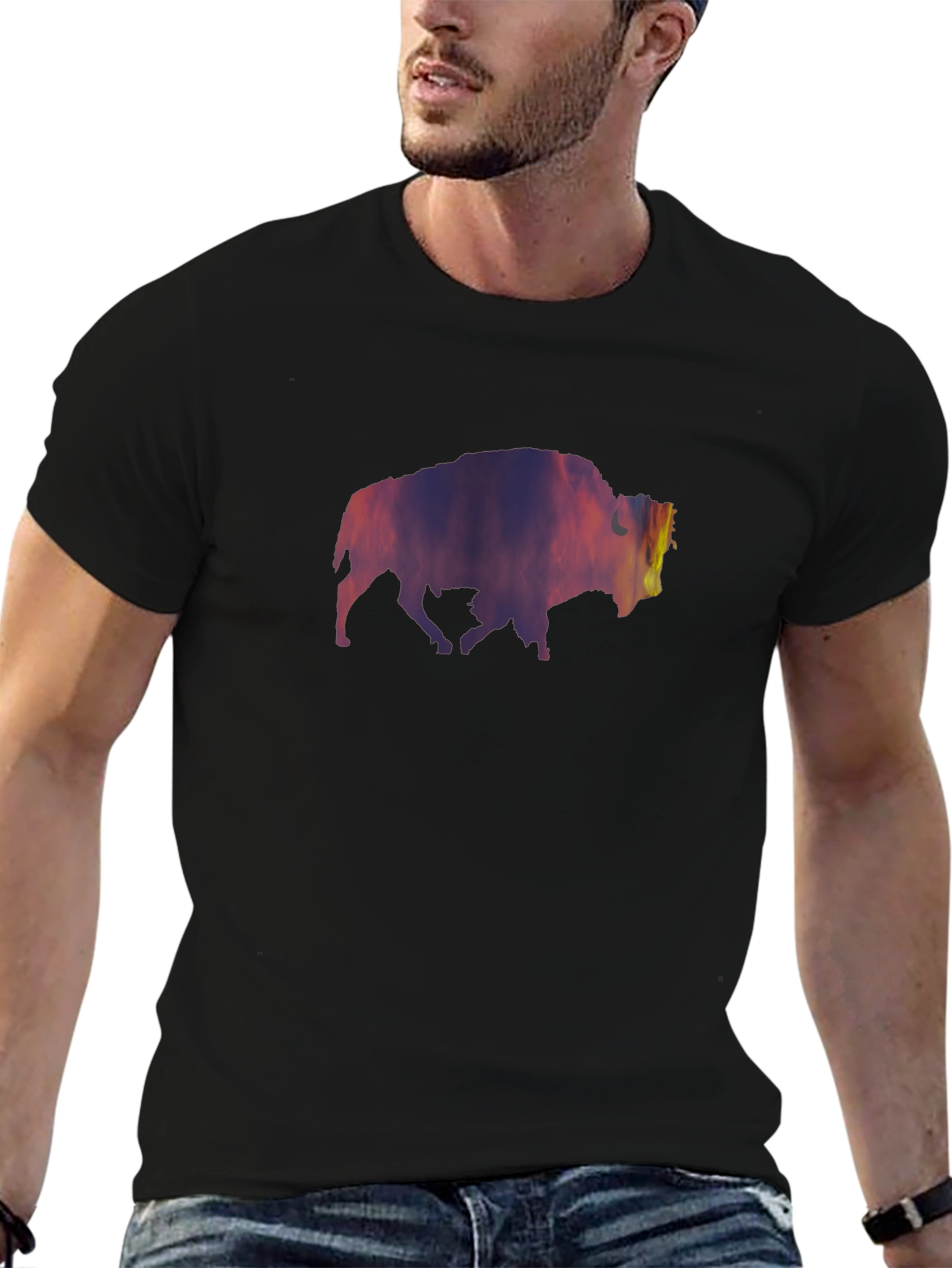 Stylish Black T-Shirt with Bison Silhouette