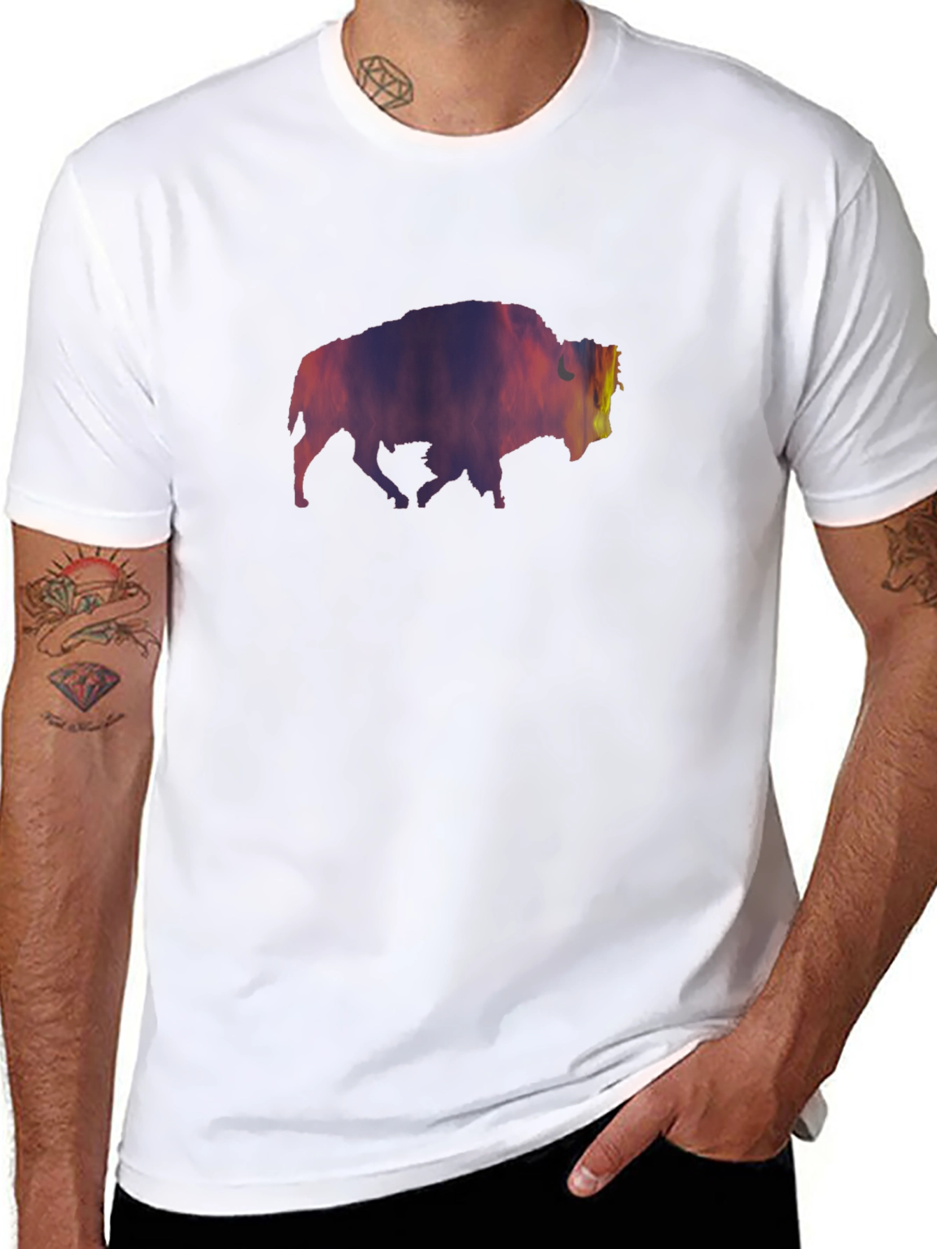 Stylish Black T-Shirt with Bison Silhouette
