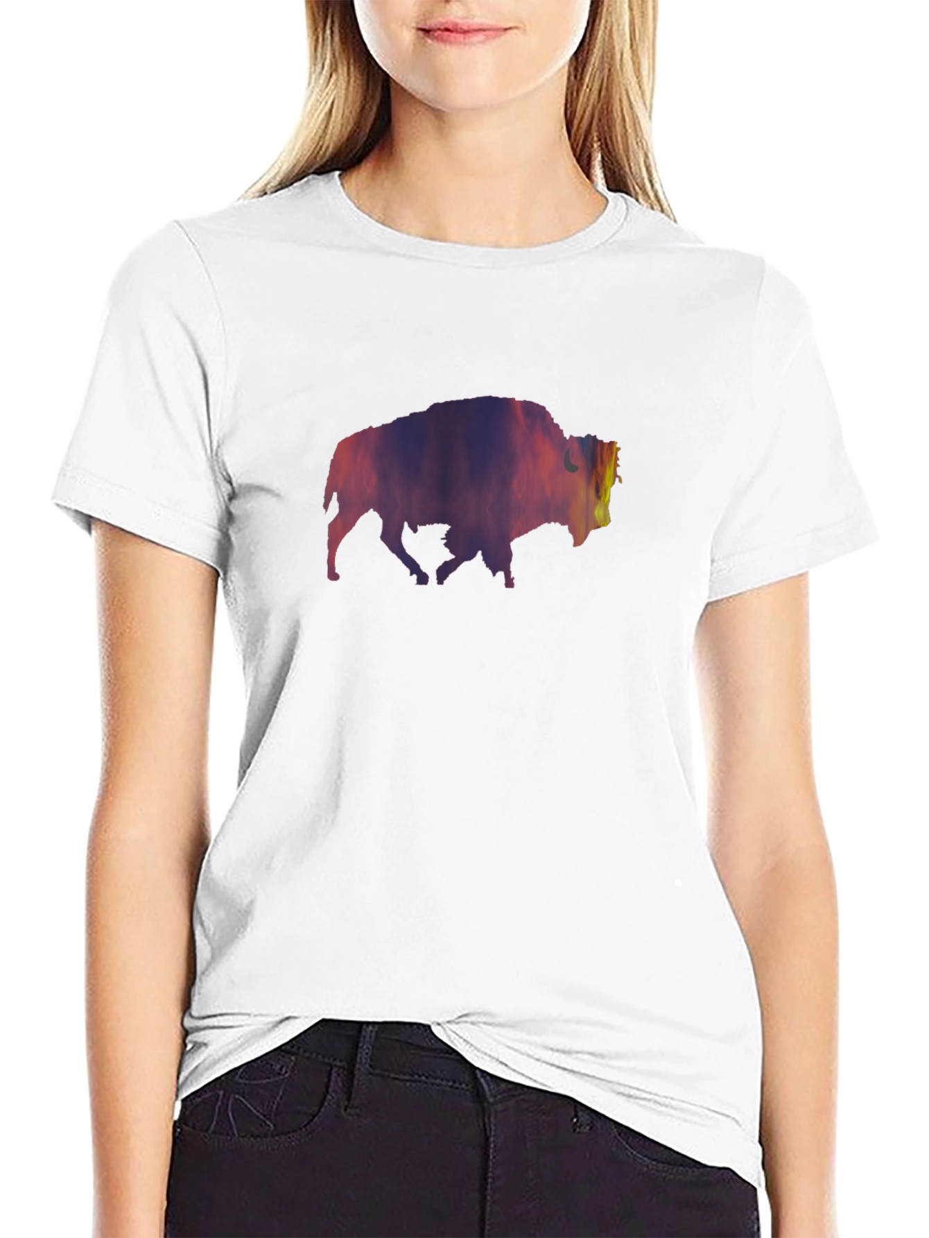 Stylish Black T-Shirt with Bison Silhouette