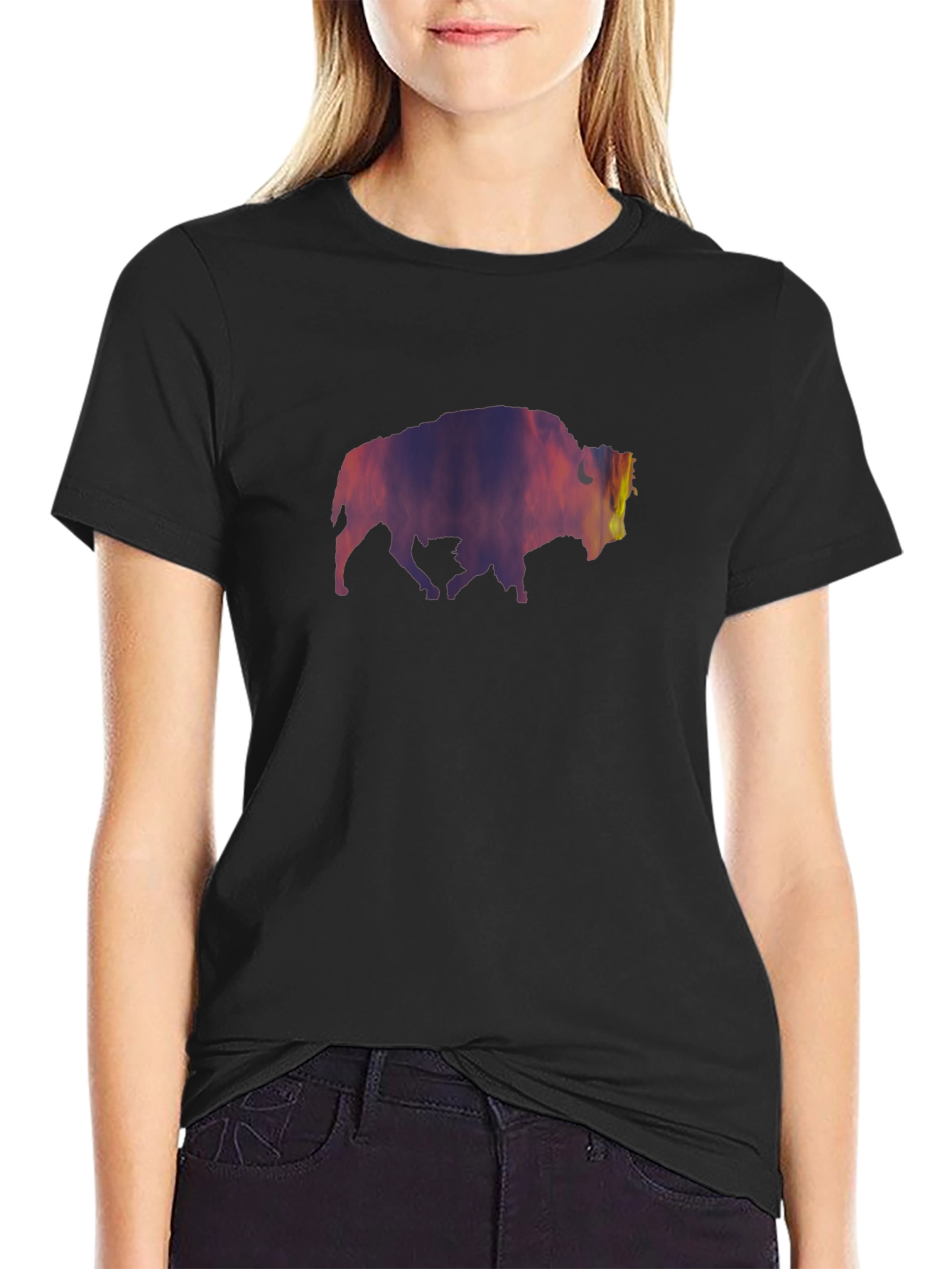Stylish Black T-Shirt with Bison Silhouette