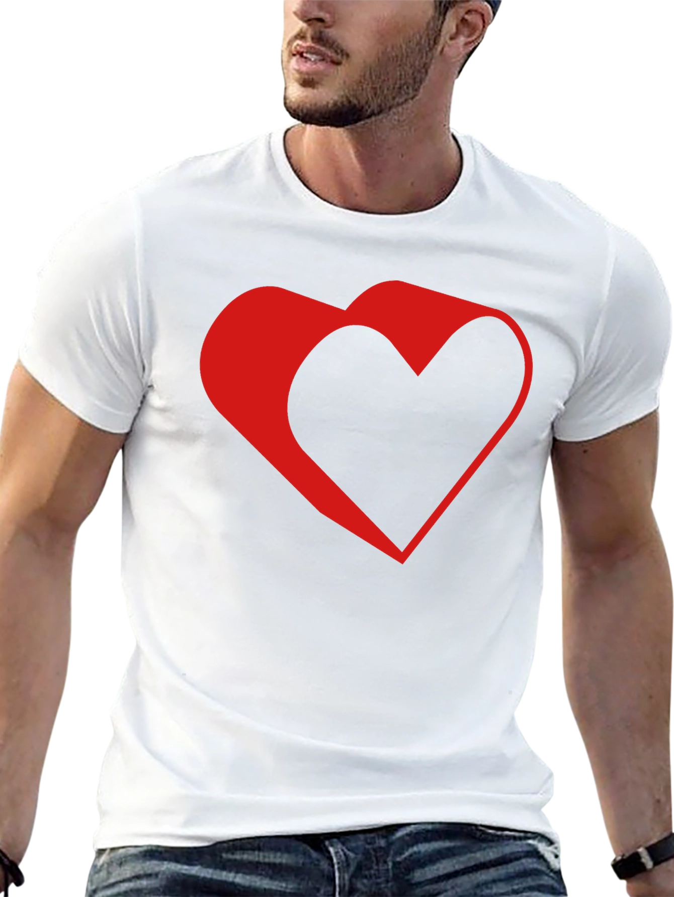 Modern Red Heart Graphic Black T-Shirt
