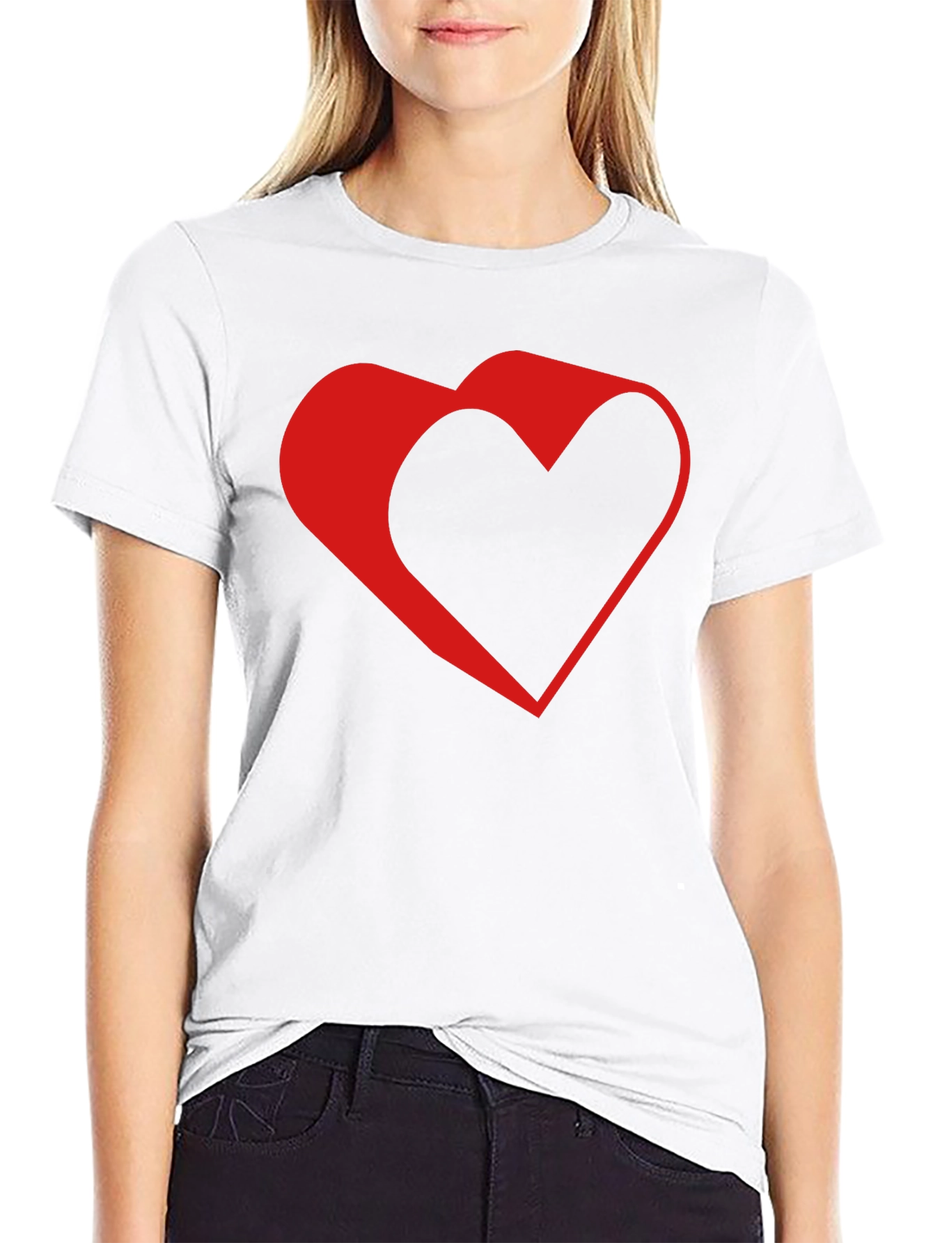 Modern Red Heart Graphic Black T-Shirt