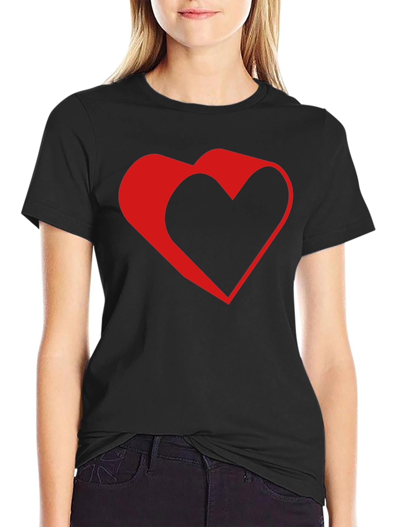 Modern Red Heart Graphic Black T-Shirt