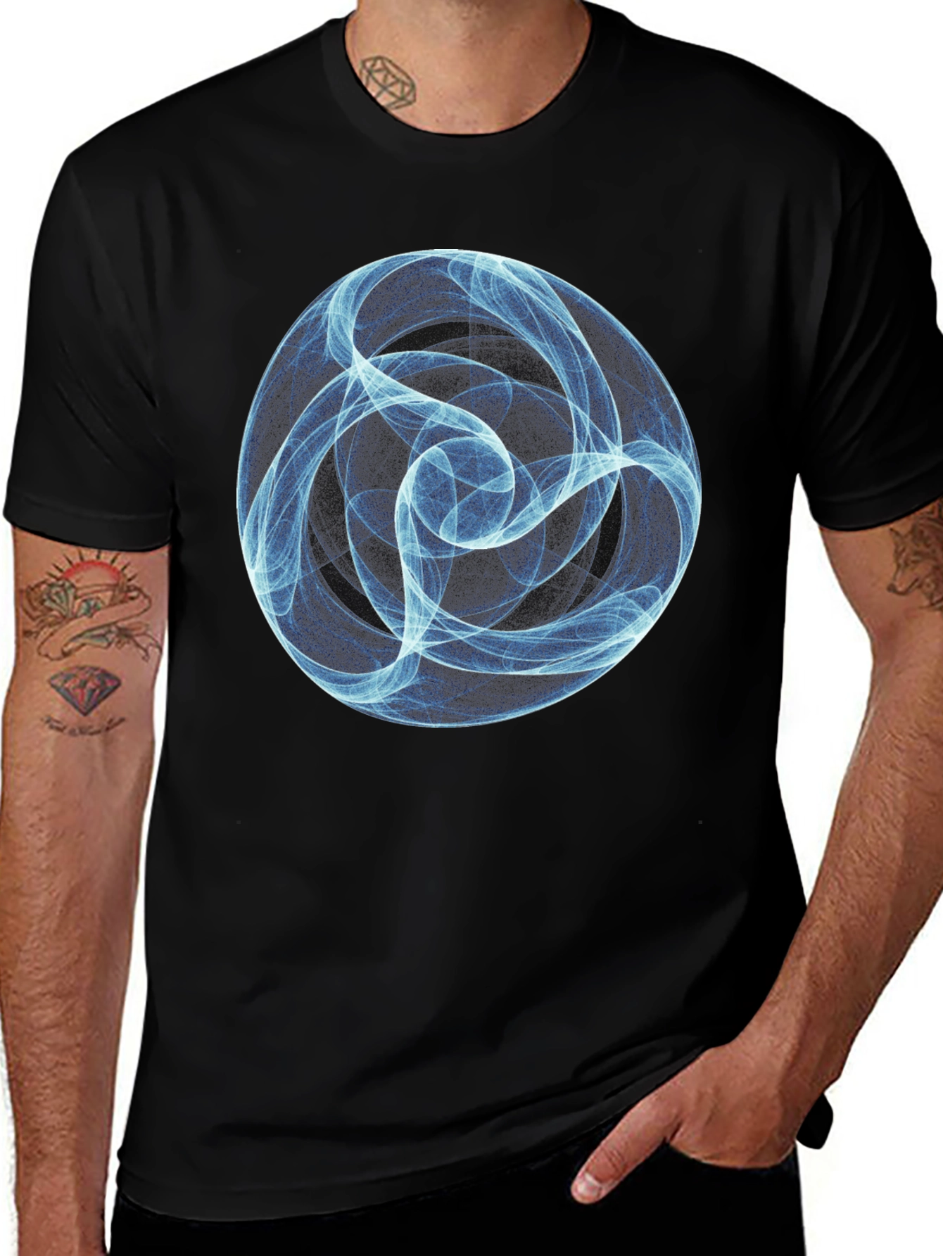 Abstract Blue Orb Black T-Shirt