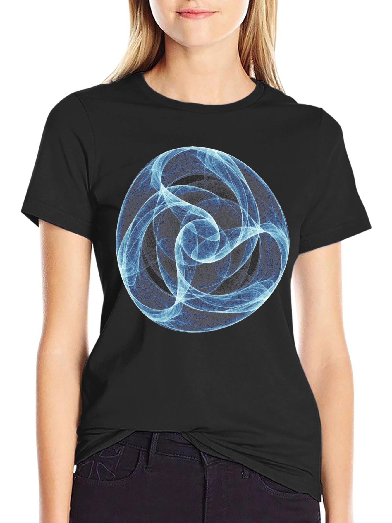 Abstract Blue Orb Black T-Shirt