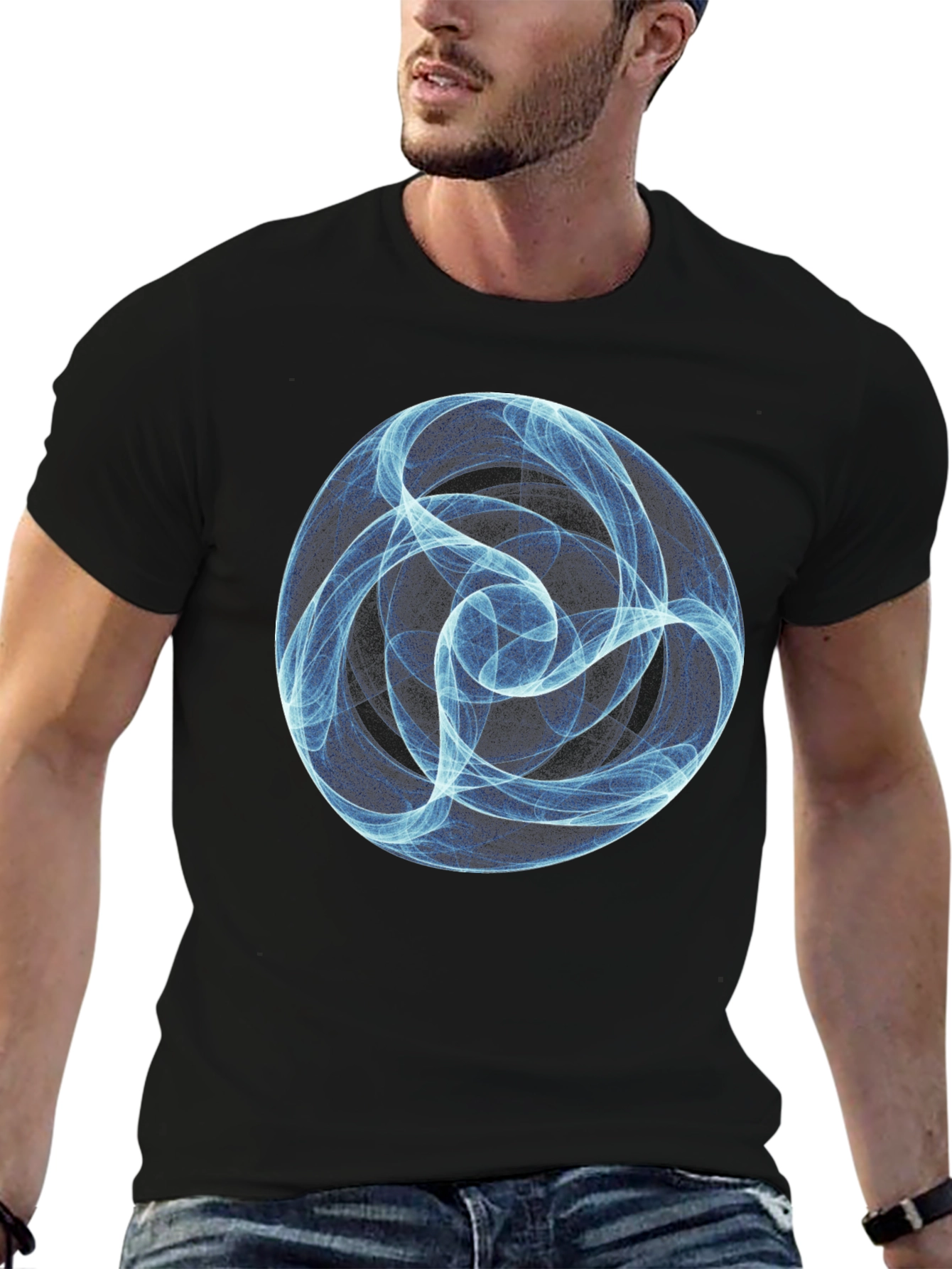Abstract Blue Orb Black T-Shirt
